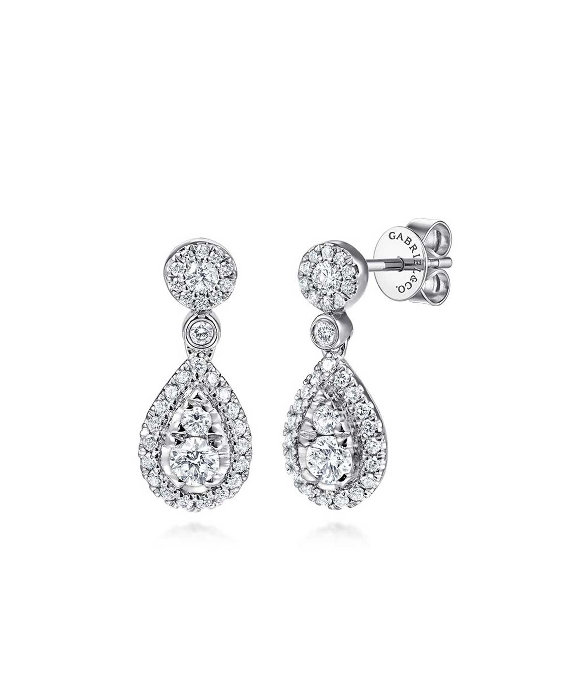 14K White Gold Diamond Pear Shape Drop Earrings