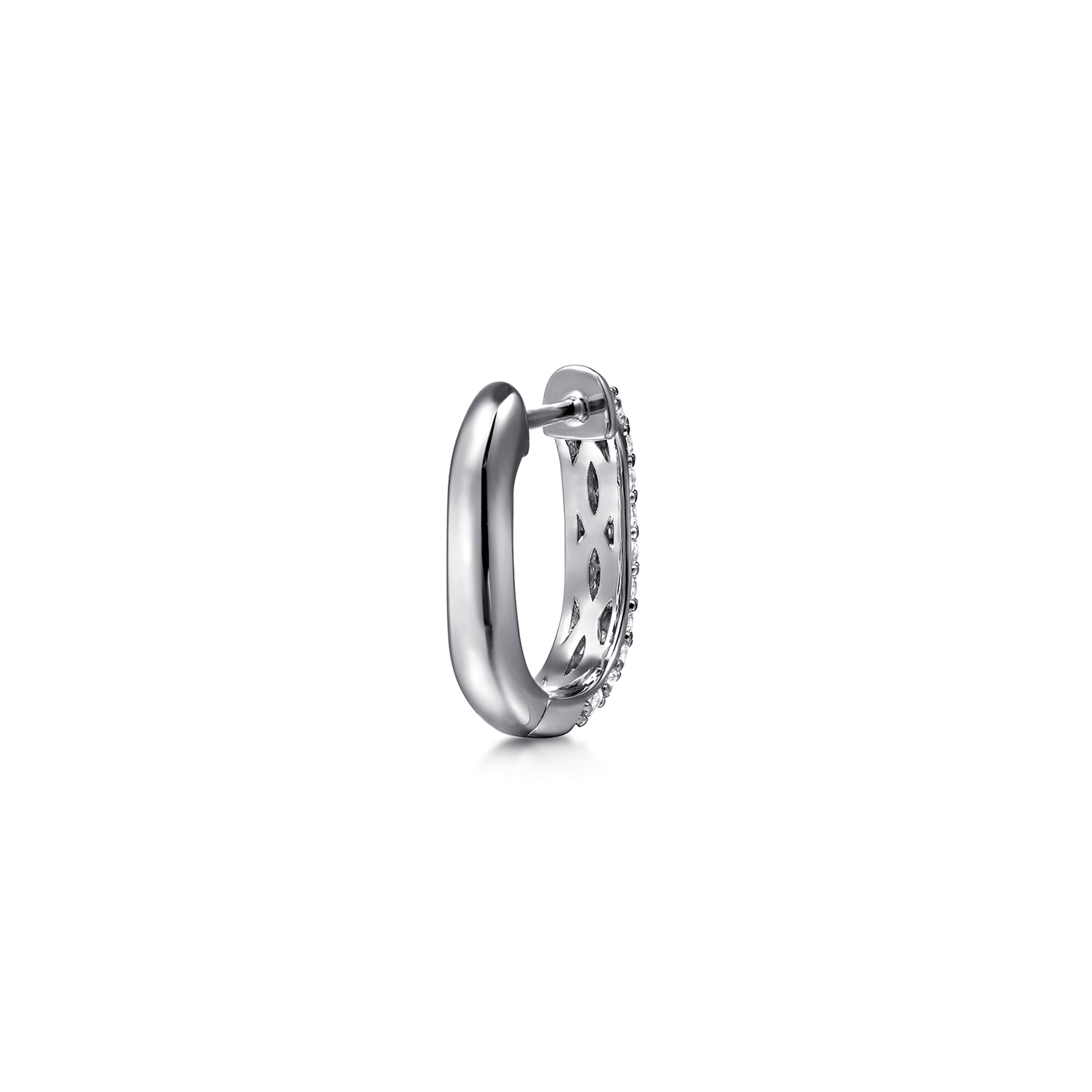 14K White Gold Pave Diamond Classic Oval Hoop Earrings