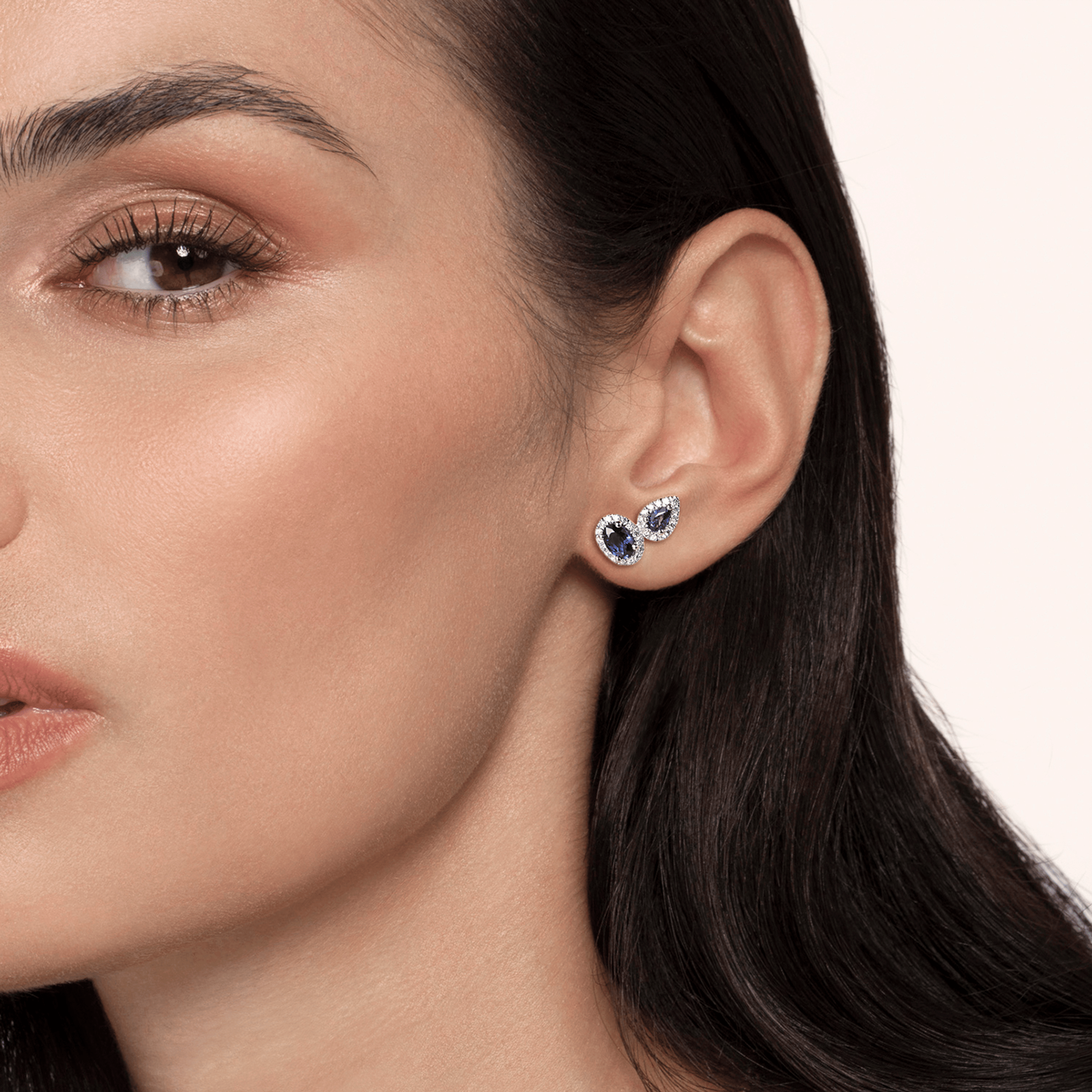 14K White Gold Toi et Moi Sapphire and Diamond Halo Stud Earrings