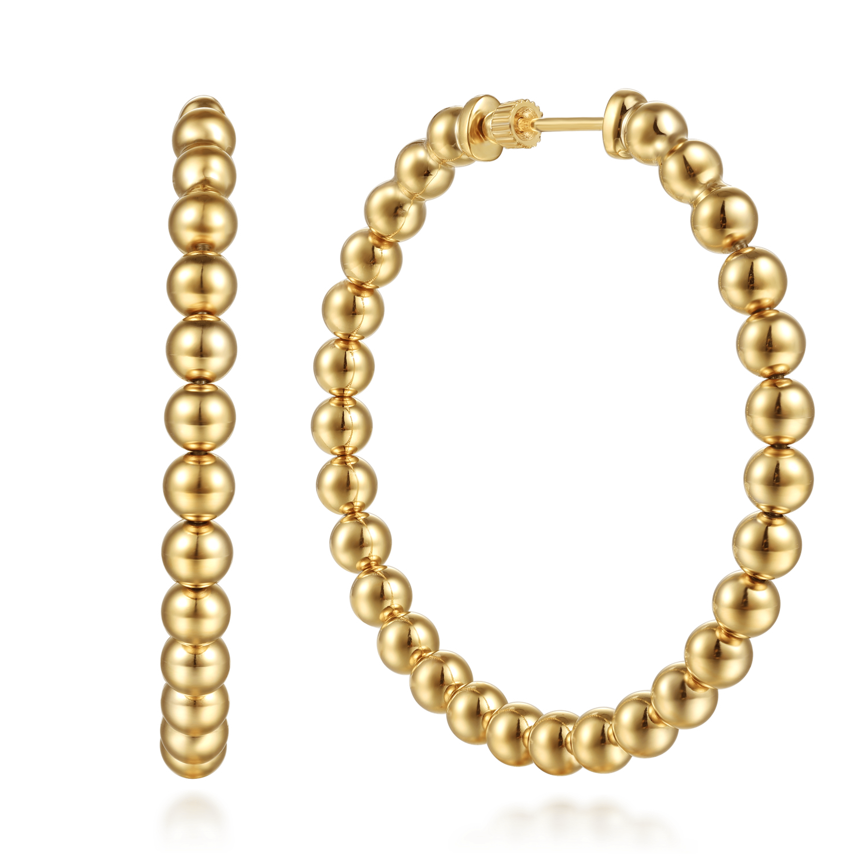 14K Yellow Plain Gold Bujukan Beads Classic Hoop Earrings