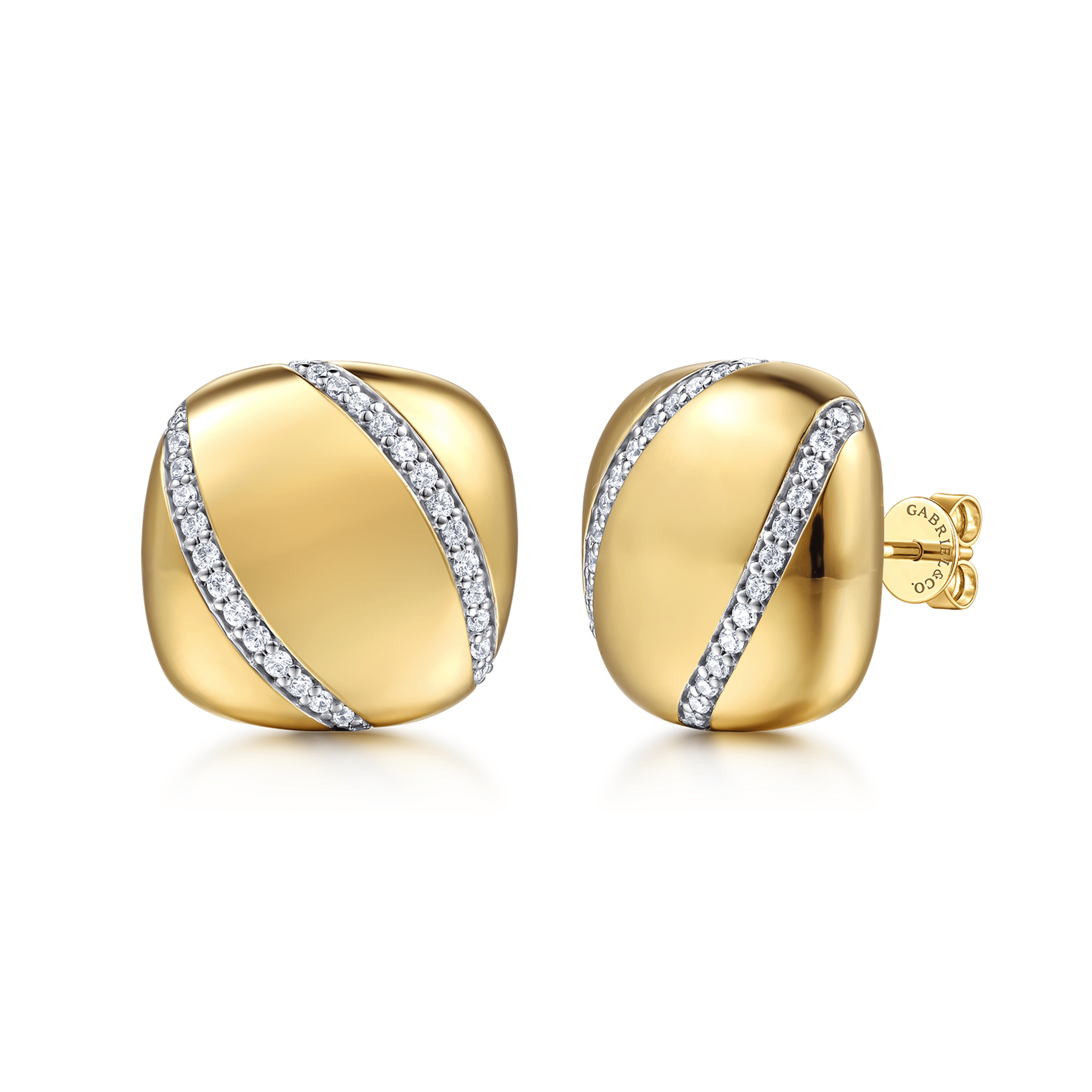 14K Yellow Gold Diamond Button Stud Earrings