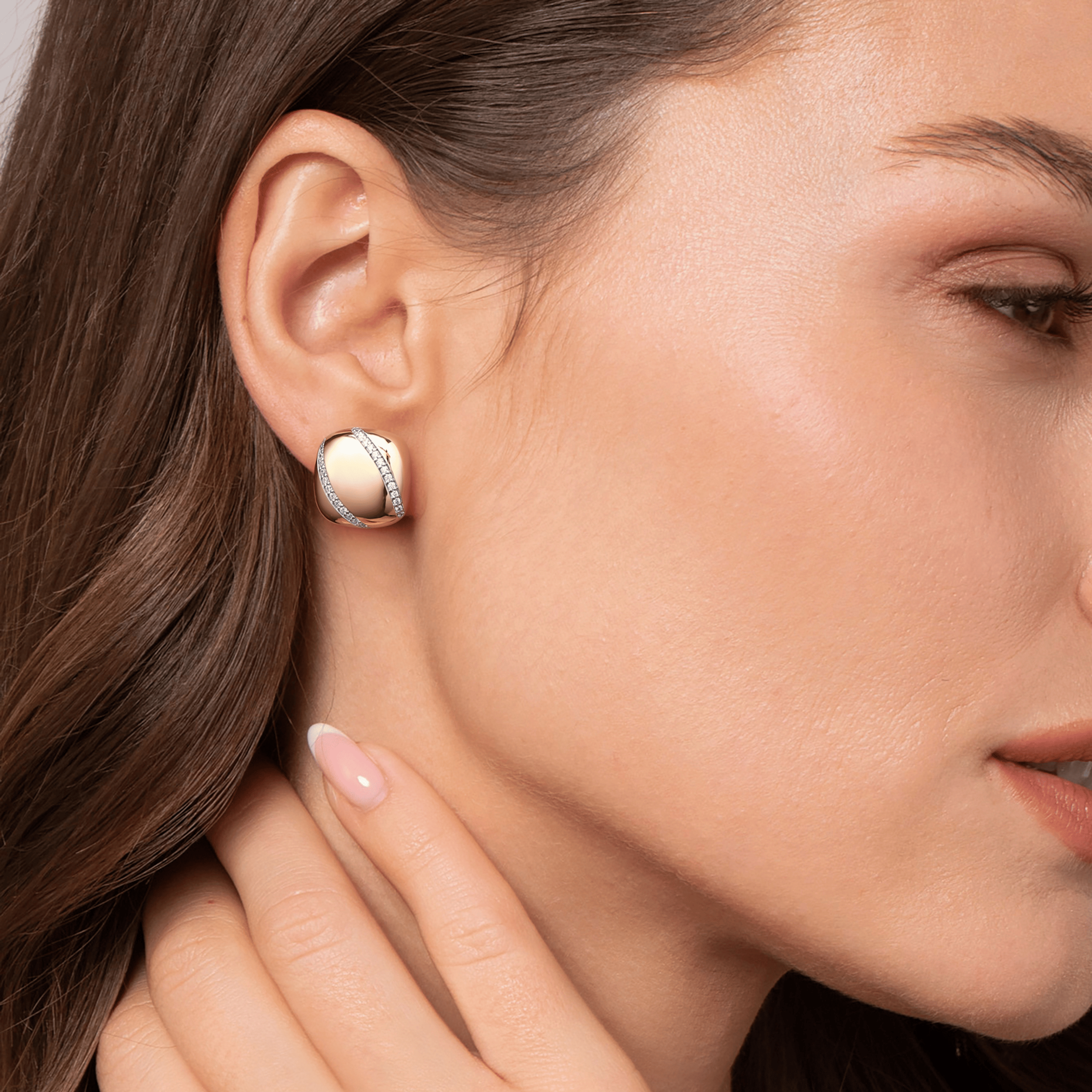 14K Yellow Gold Diamond Button Stud Earrings
