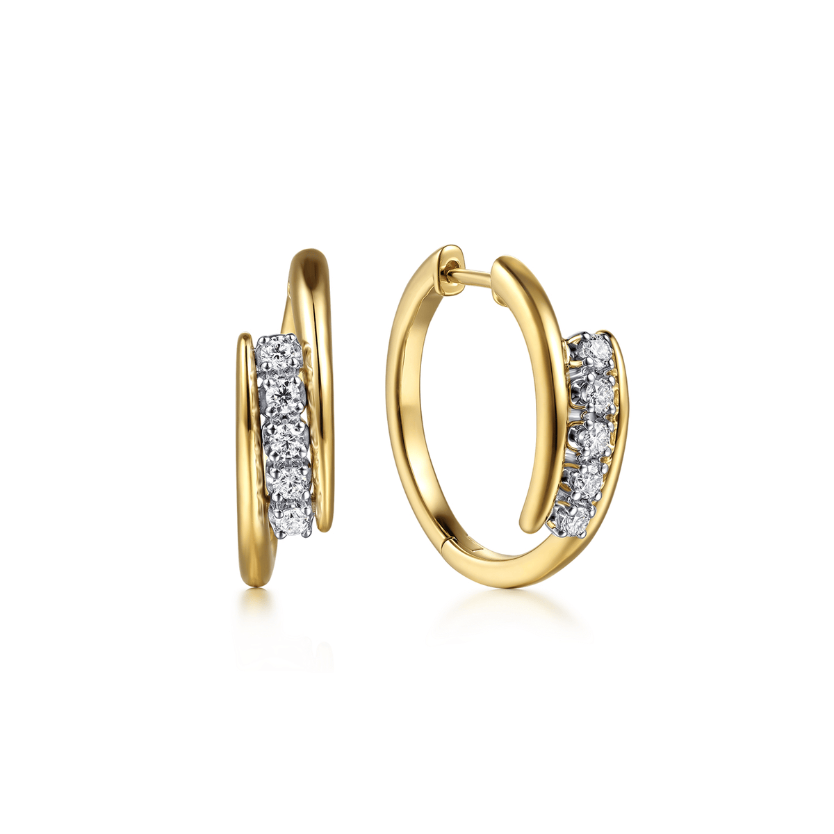 14K White Yellow Gold Diamond Intricate Hoop Earrings