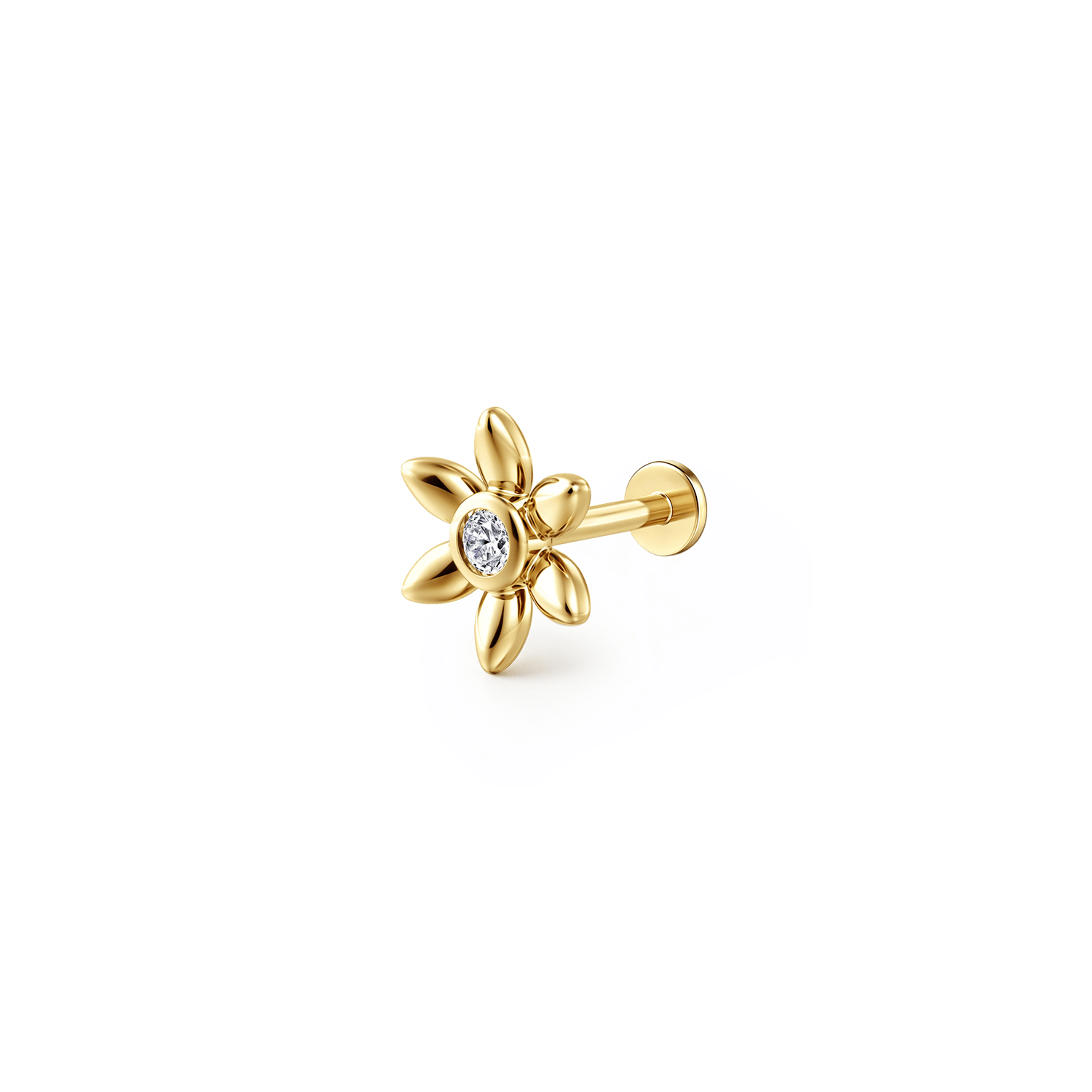 14K Yellow Gold White Sapphire Single Flatback Stud Earring