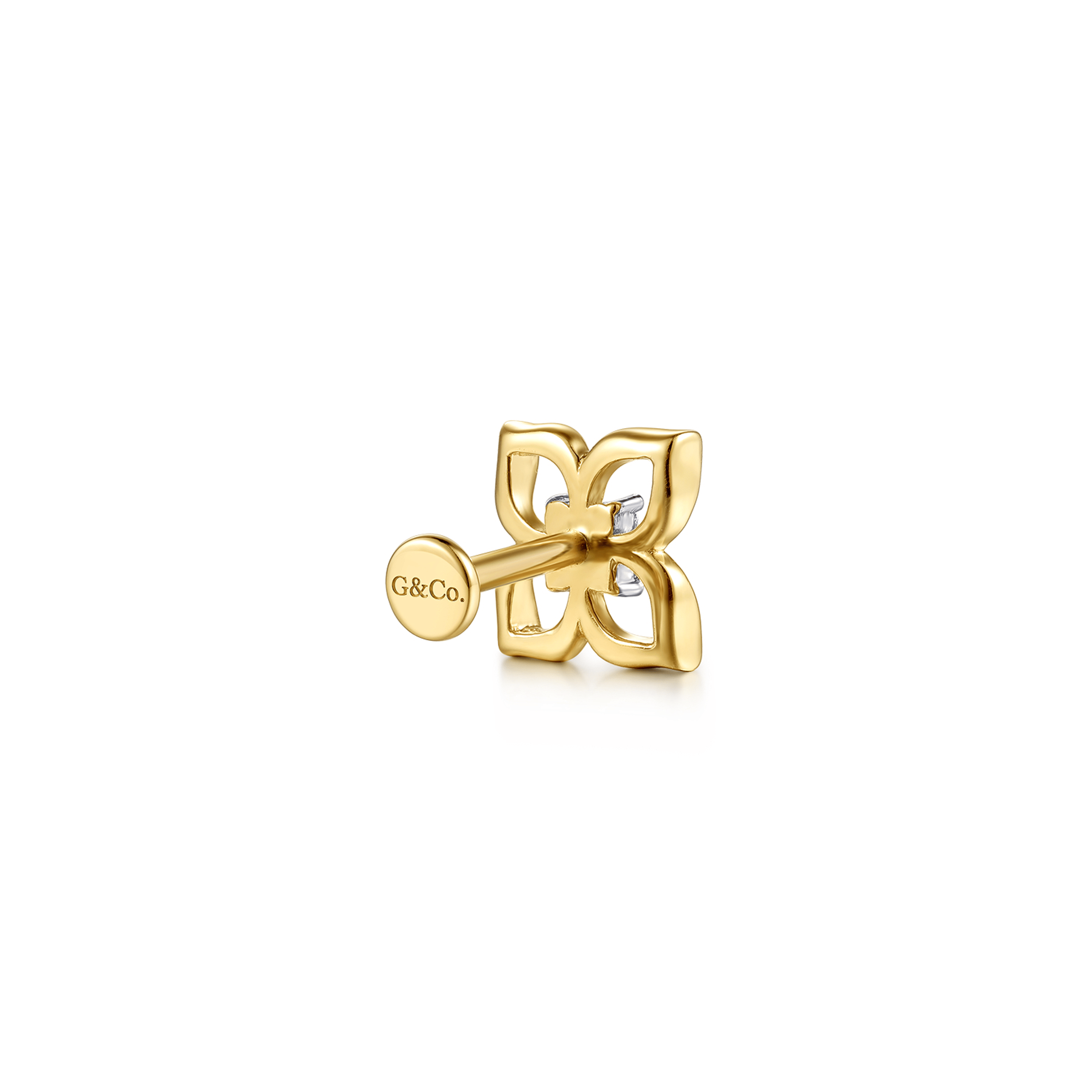 14K Yellow Gold Diamond Clover Single Flatback Stud Earring