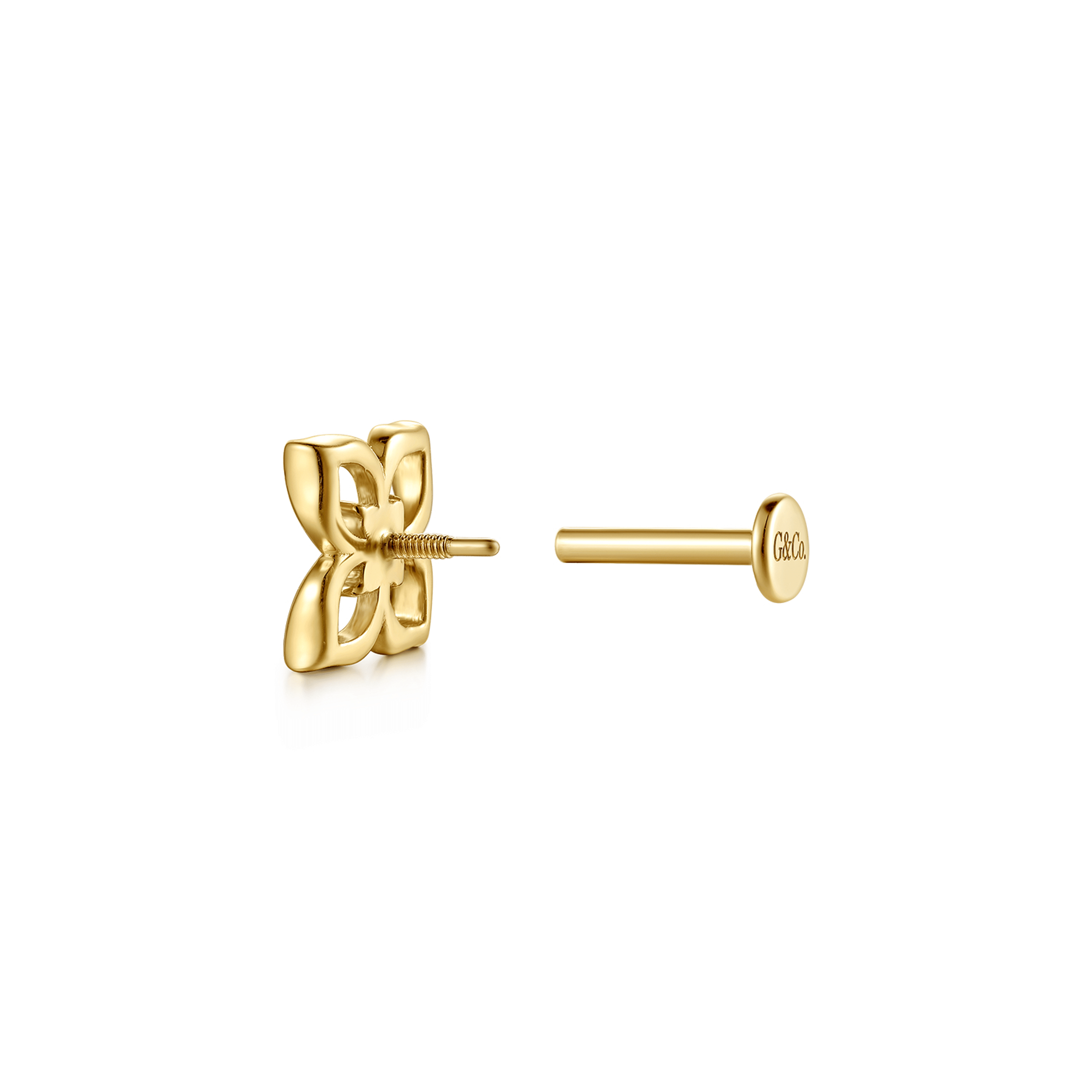14K Yellow Gold Diamond Clover Single Flatback Stud Earring