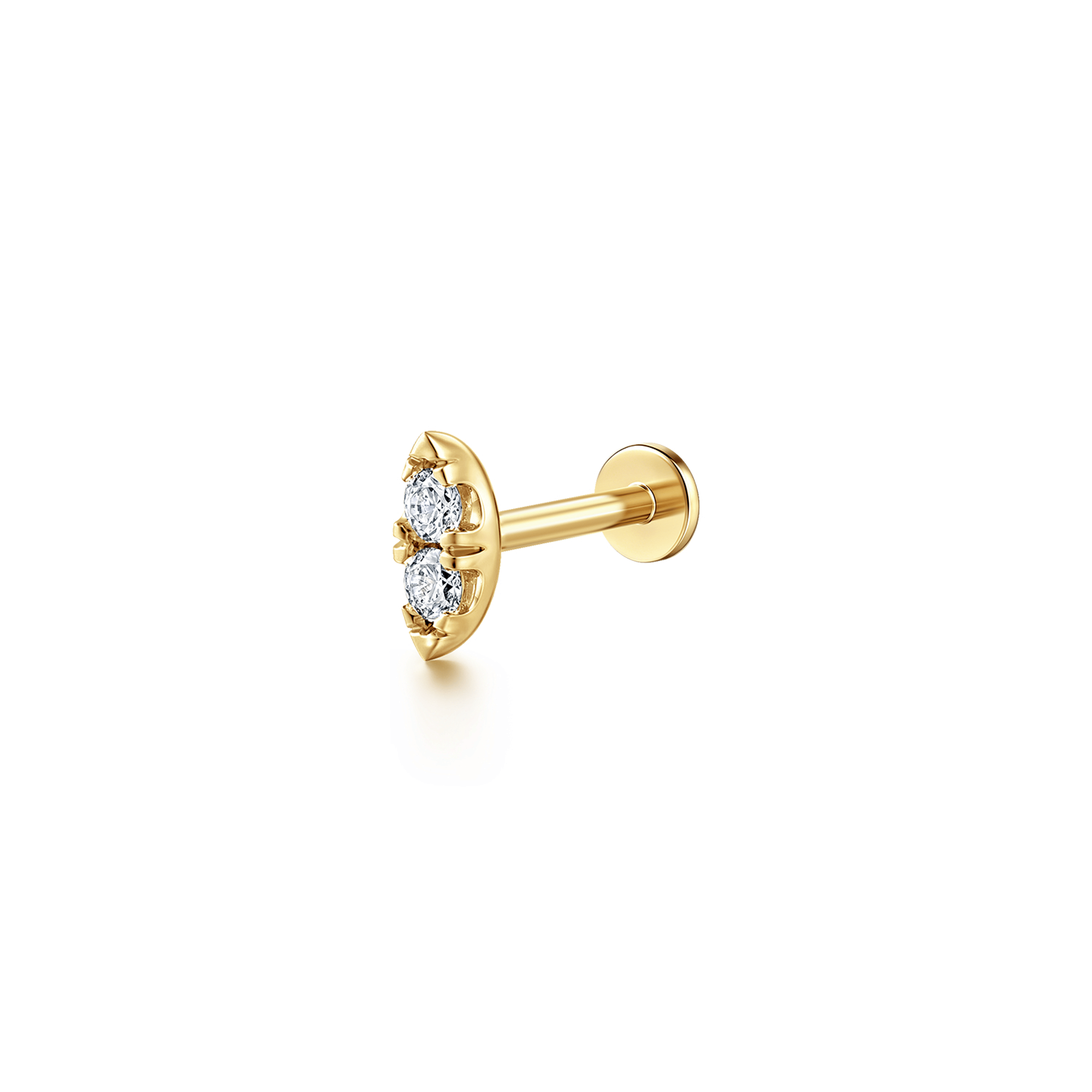 14K Yellow Gold Marquise Shaped Diamond Single Flatback Stud Earring
