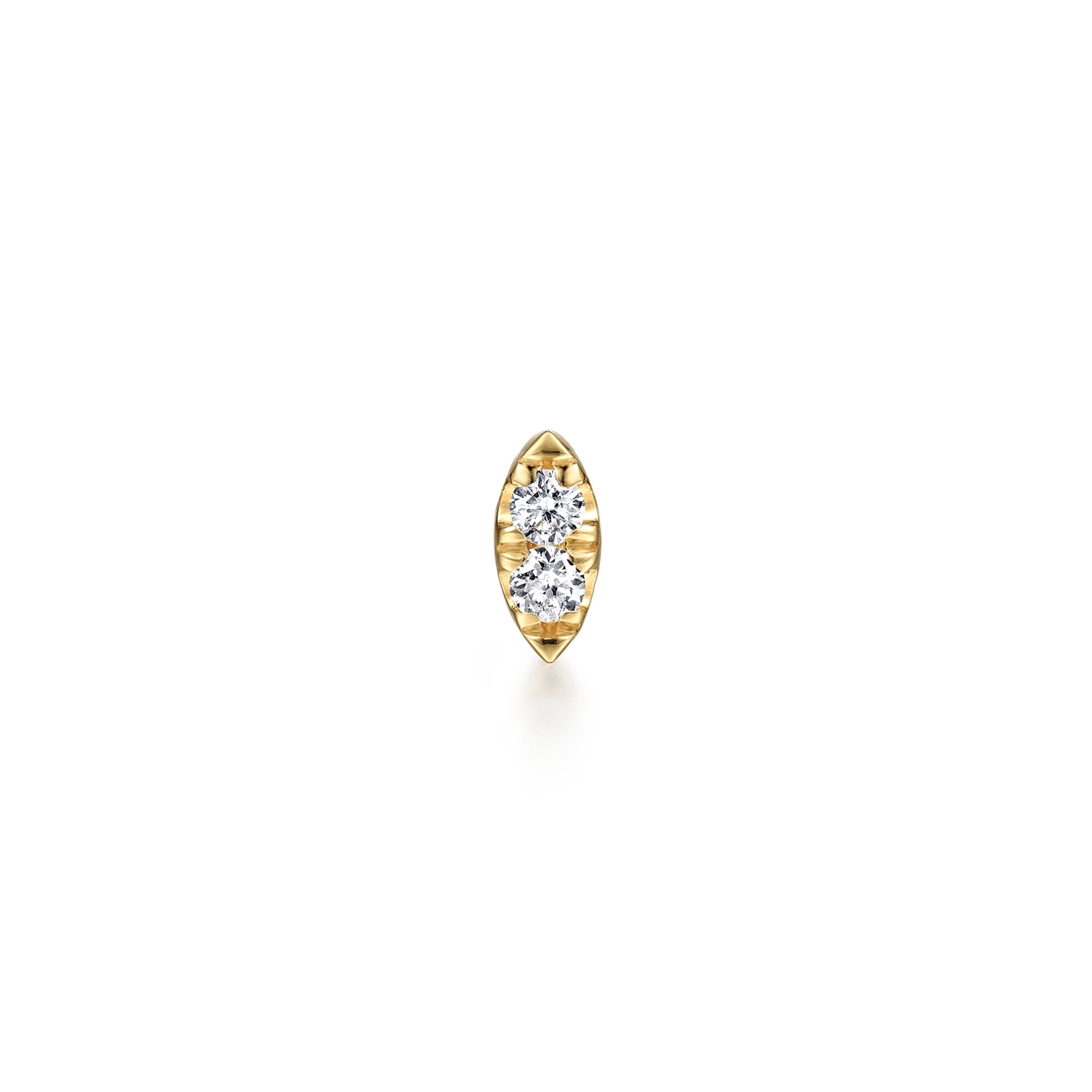14K Yellow Gold Marquise Shaped Diamond Single Flatback Stud Earring