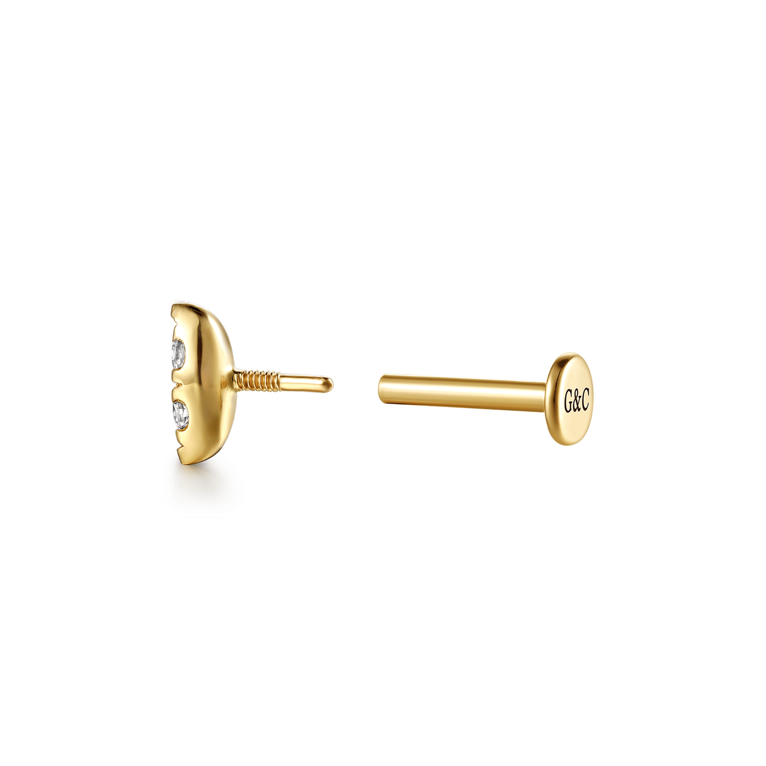 14K Yellow Gold Marquise Shaped Diamond Single Flatback Stud Earring