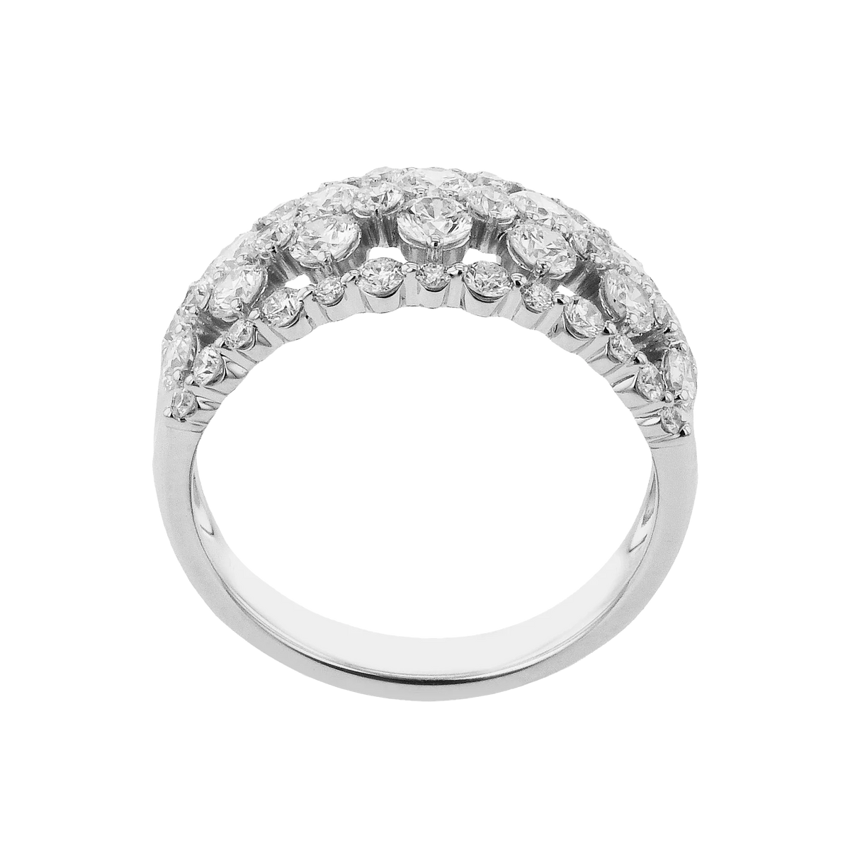 18K White Gold Wide Multi-Row Diamond Ring