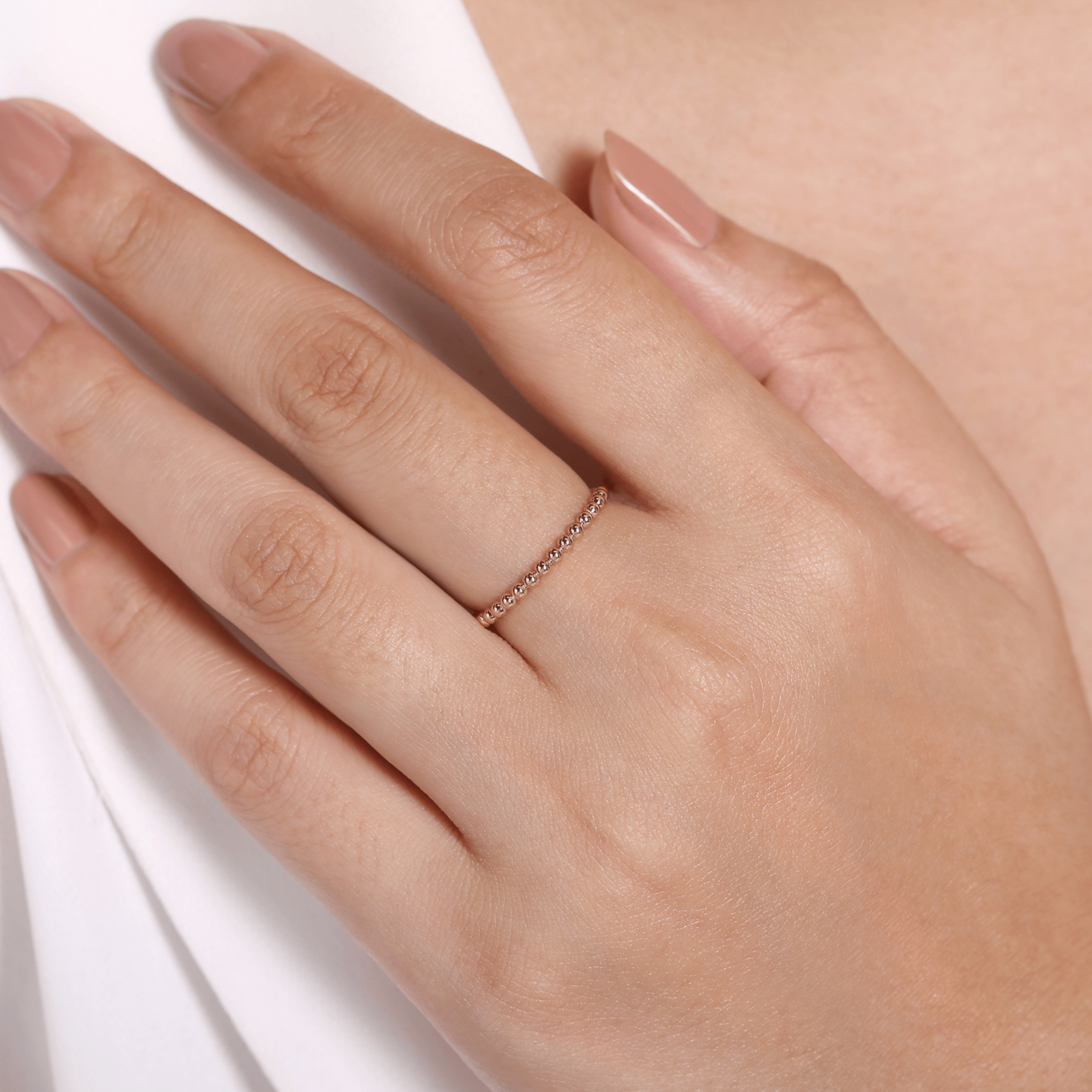 14K Yellow Gold Beaded Stackable Ring