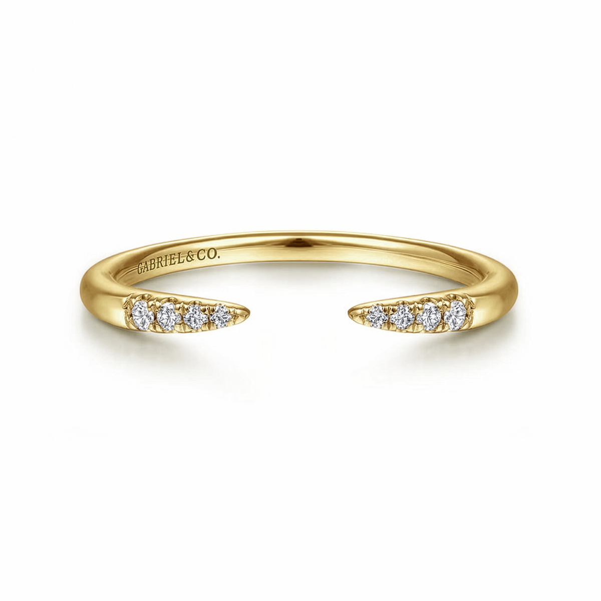 14K Yellow Gold Open Diamond Tipped Stackable Ring
