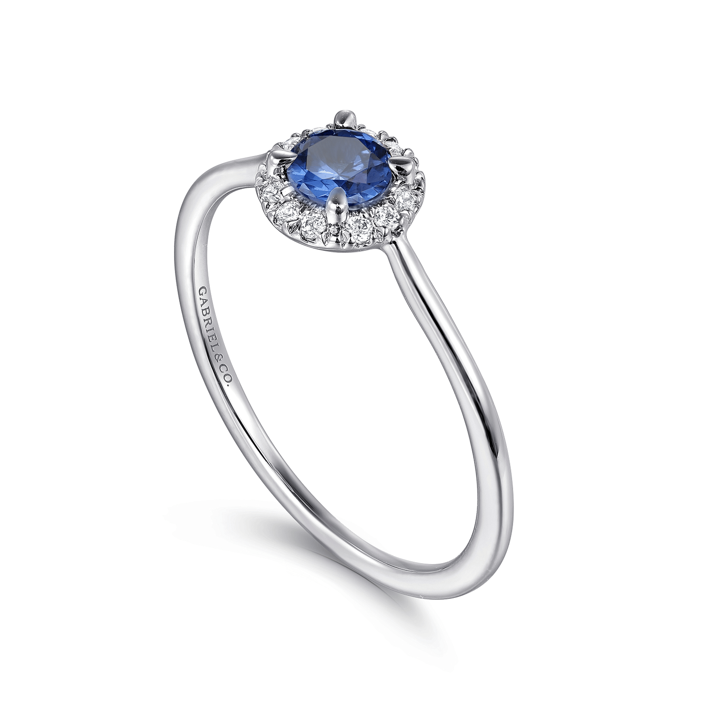 Promise Ring - 14K White Gold Blue Sapphire and Diamond Halo Promise Ring