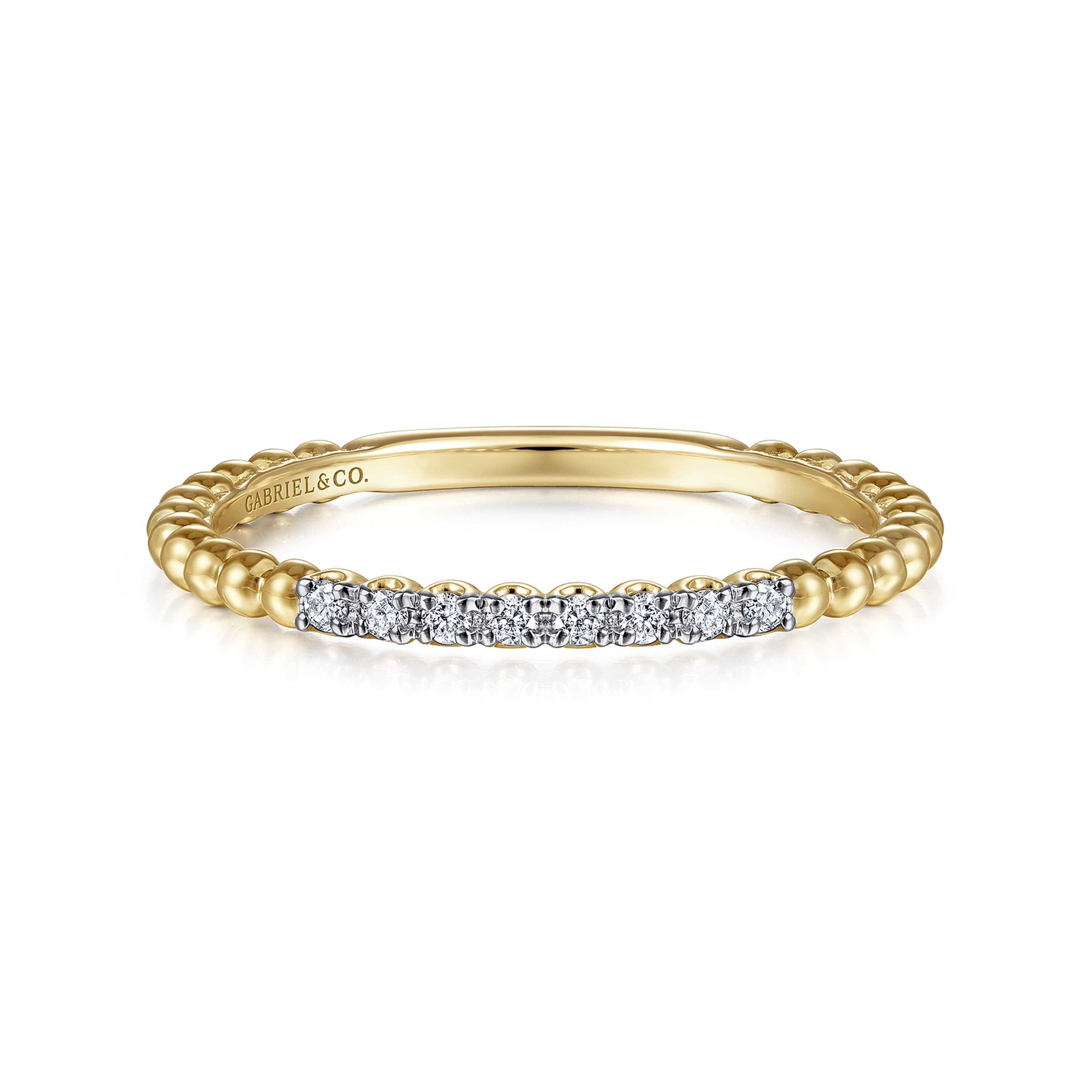 14K Yellow Gold Beaded Diamond Stackable Ring- Bujukan