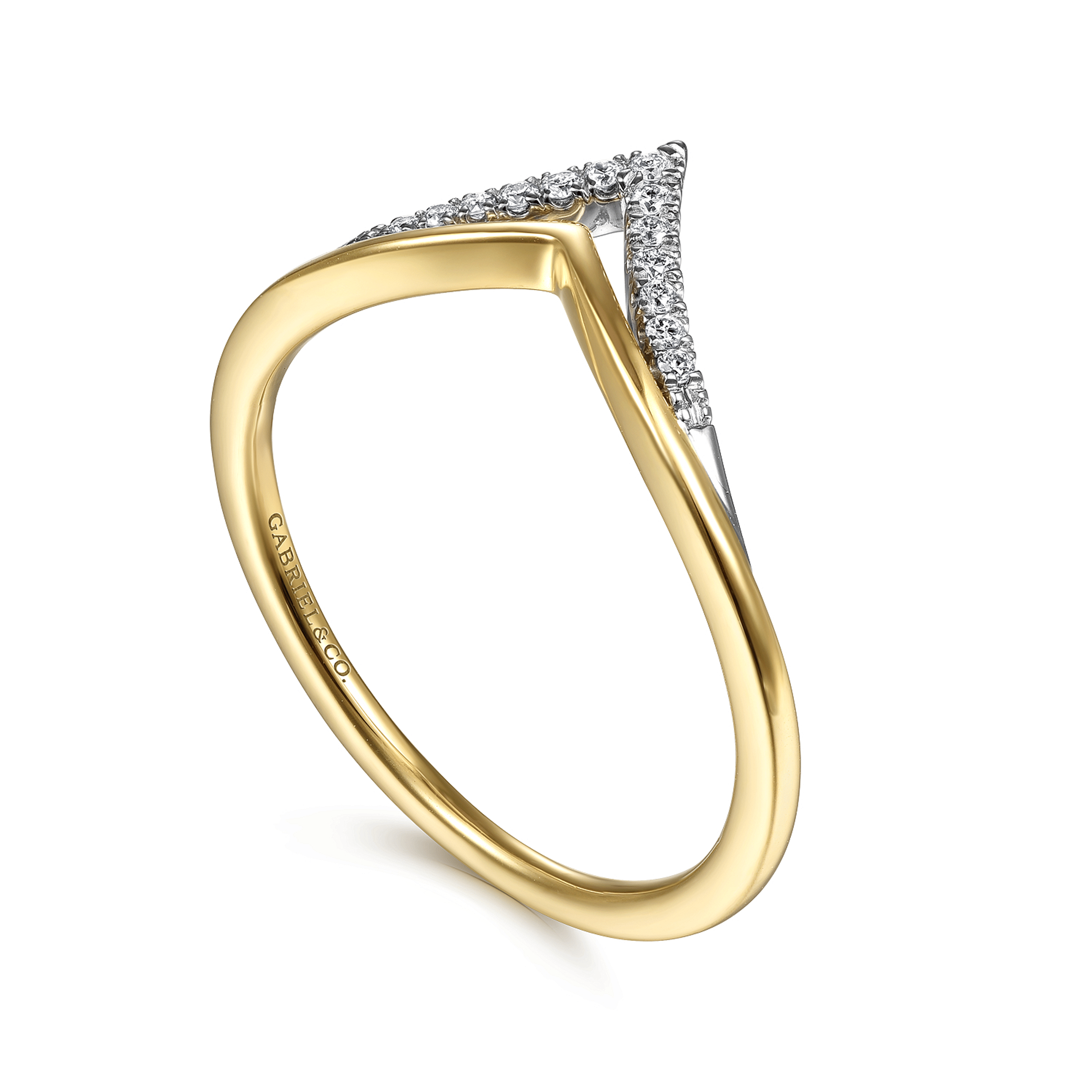 14K White Yellow Gold Diamond Chevron Ring