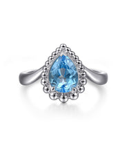 925 Sterling Silver Bujukan Swiss Blue Topaz Chevron Ring