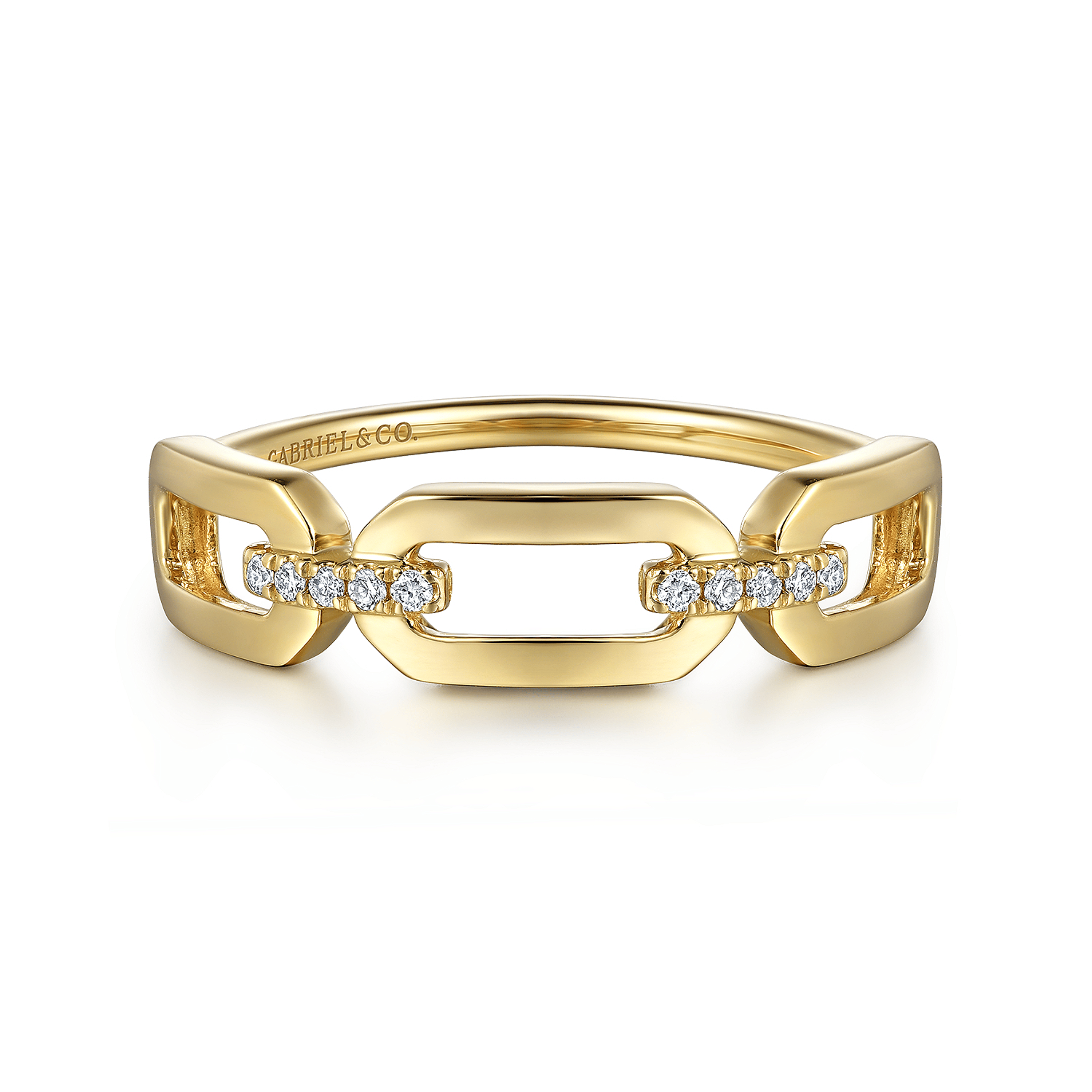 14K Yellow Gold Diamond Link Chain Ring