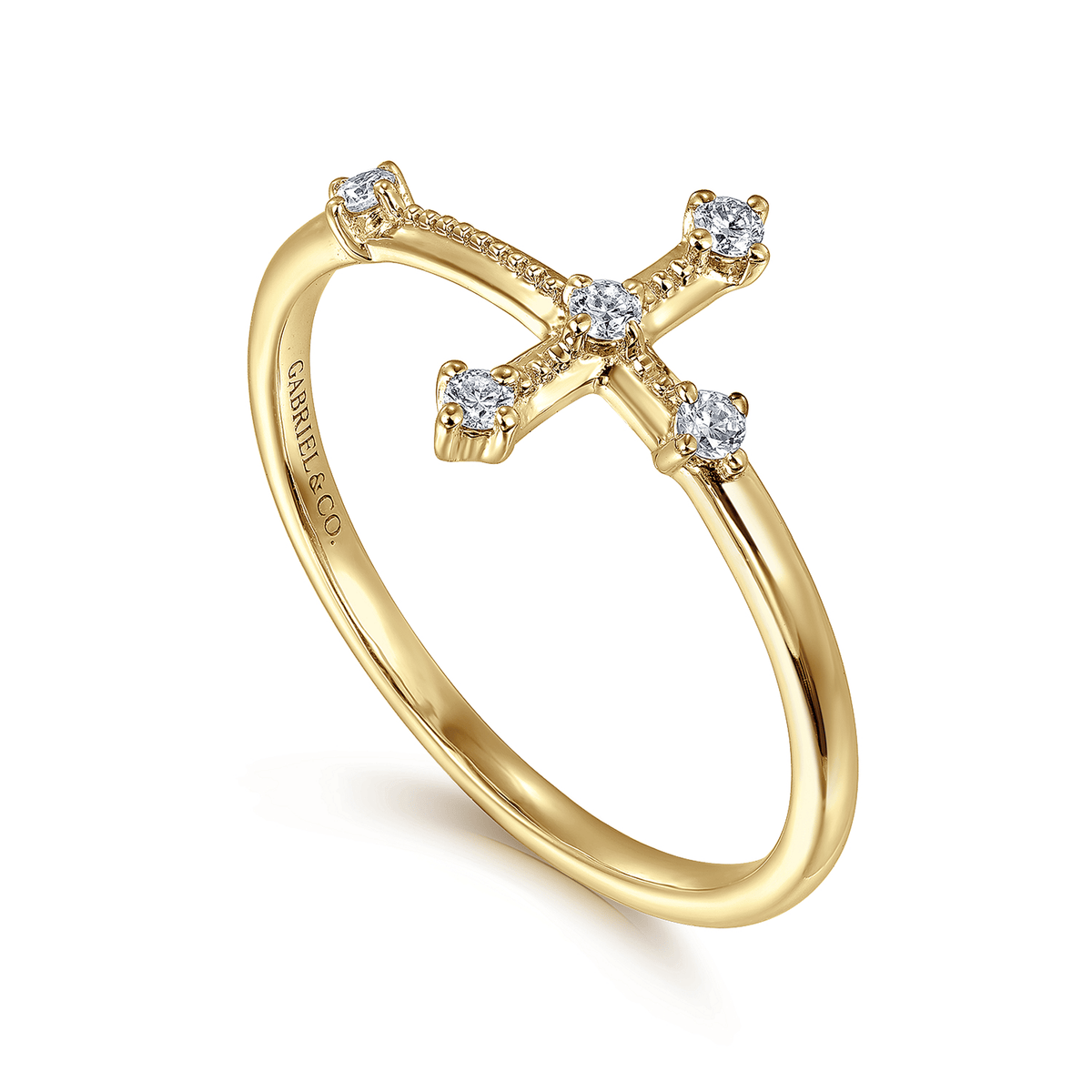 14K Yellow Gold Diamond Cross Ring