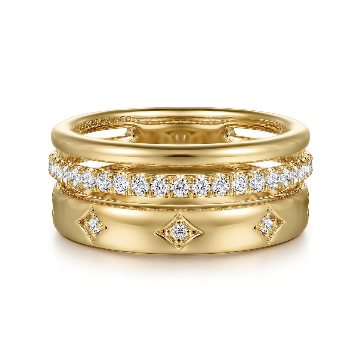 14K Yellow Gold Diamond Easy Stackable Ring