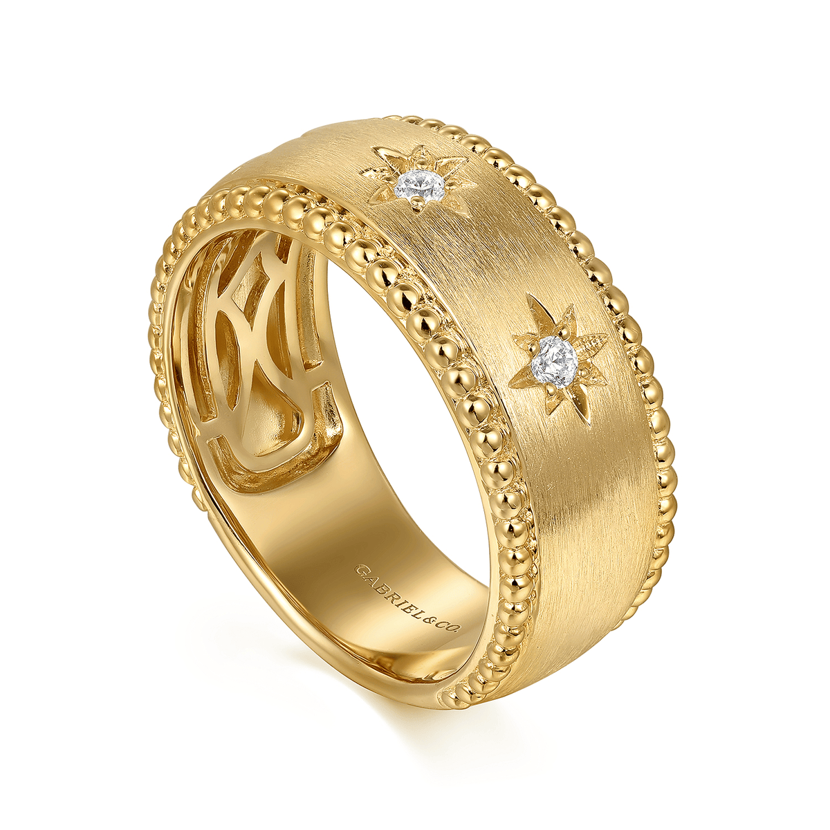 14K Yellow Gold and Diamond Wide Bujukan Ladies Ring