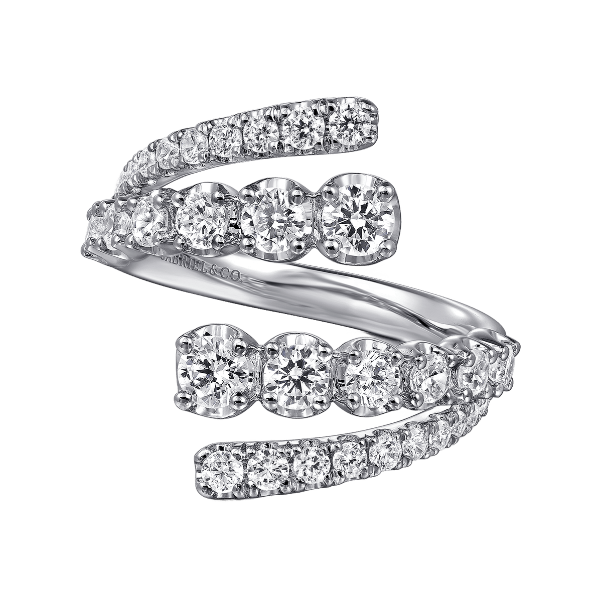 14K White Gold Double Row Diamond Bypass Ladies Ring