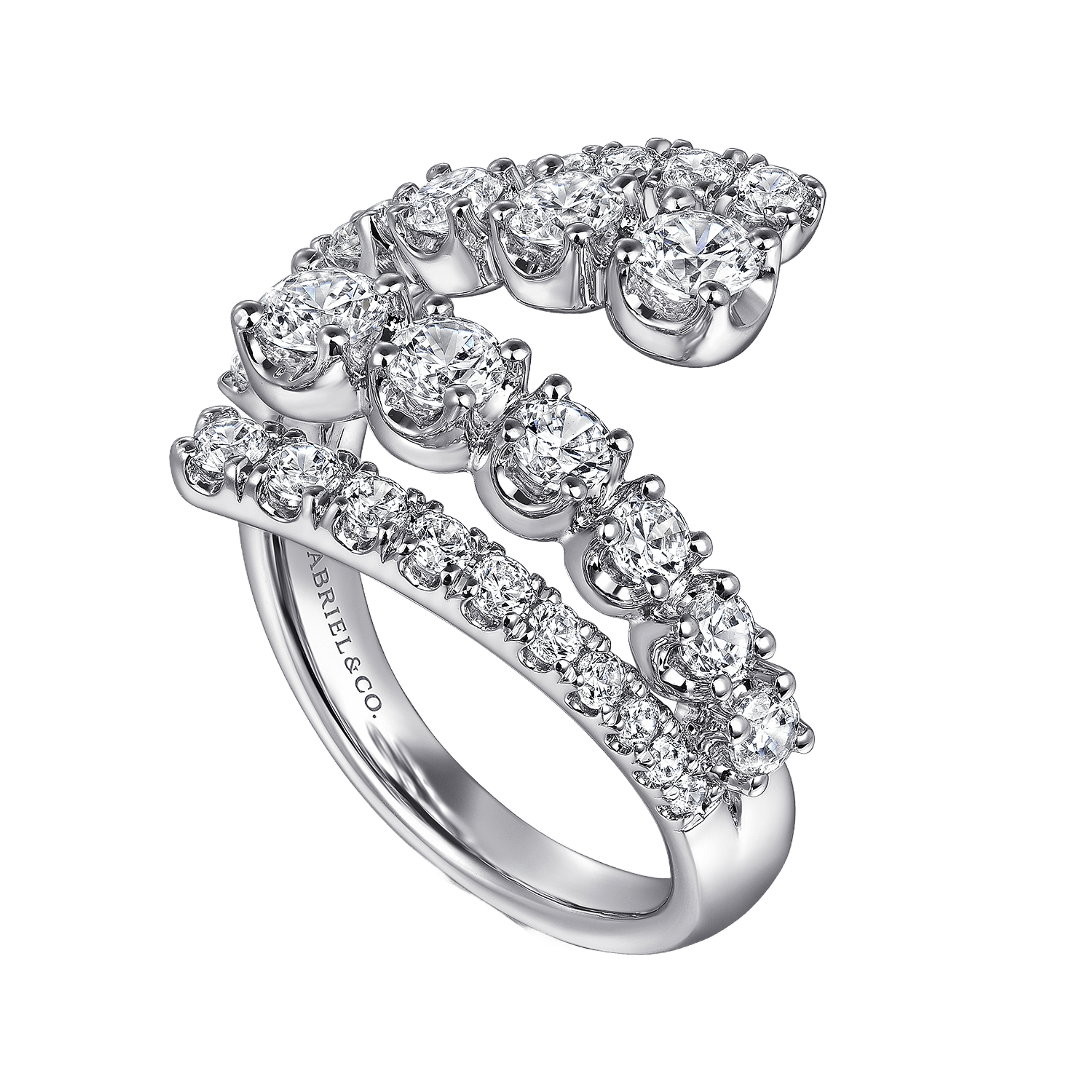 14K White Gold Double Row Diamond Bypass Ladies Ring