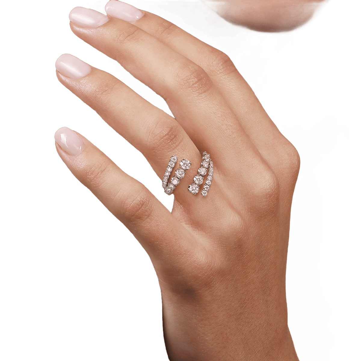 14K White Gold Double Row Diamond Bypass Ladies Ring