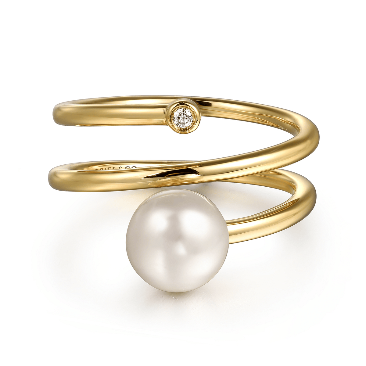 14K Yellow Gold Wide Pearl and Diamond Wrap Ring