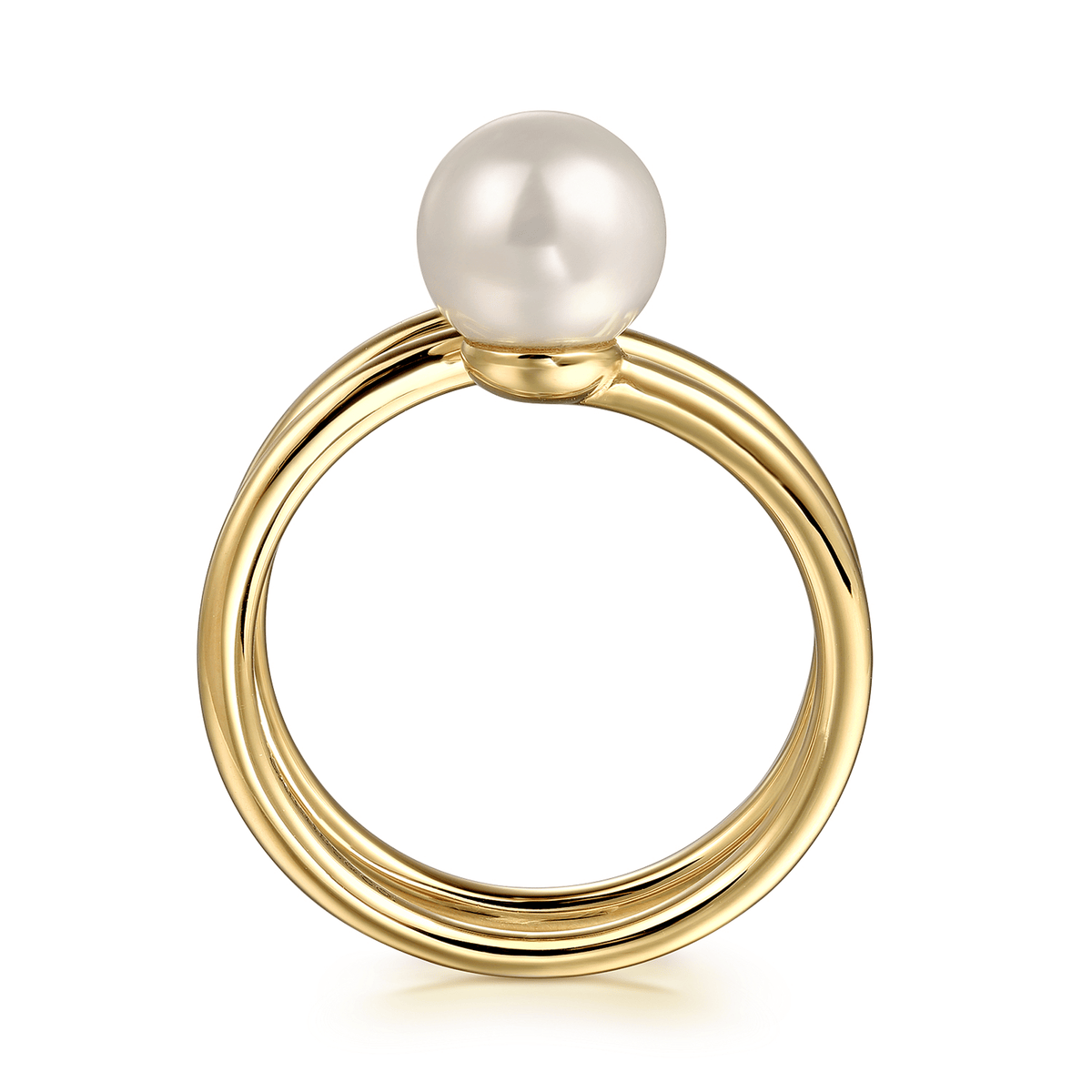 14K Yellow Gold Wide Pearl and Diamond Wrap Ring
