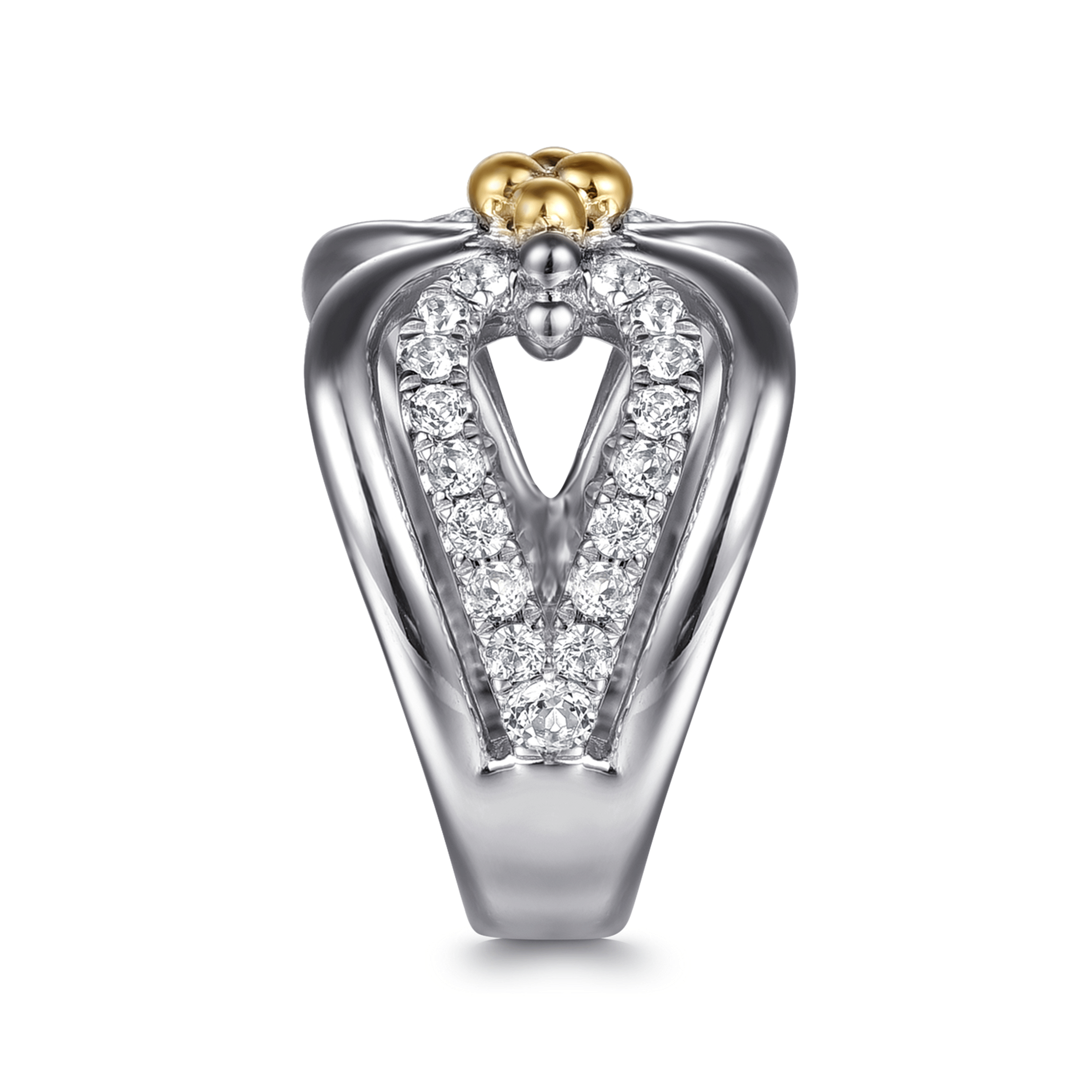 925 Sterling Silver and 14K Yellow Gold Bujukan White Sapphire Link Ring