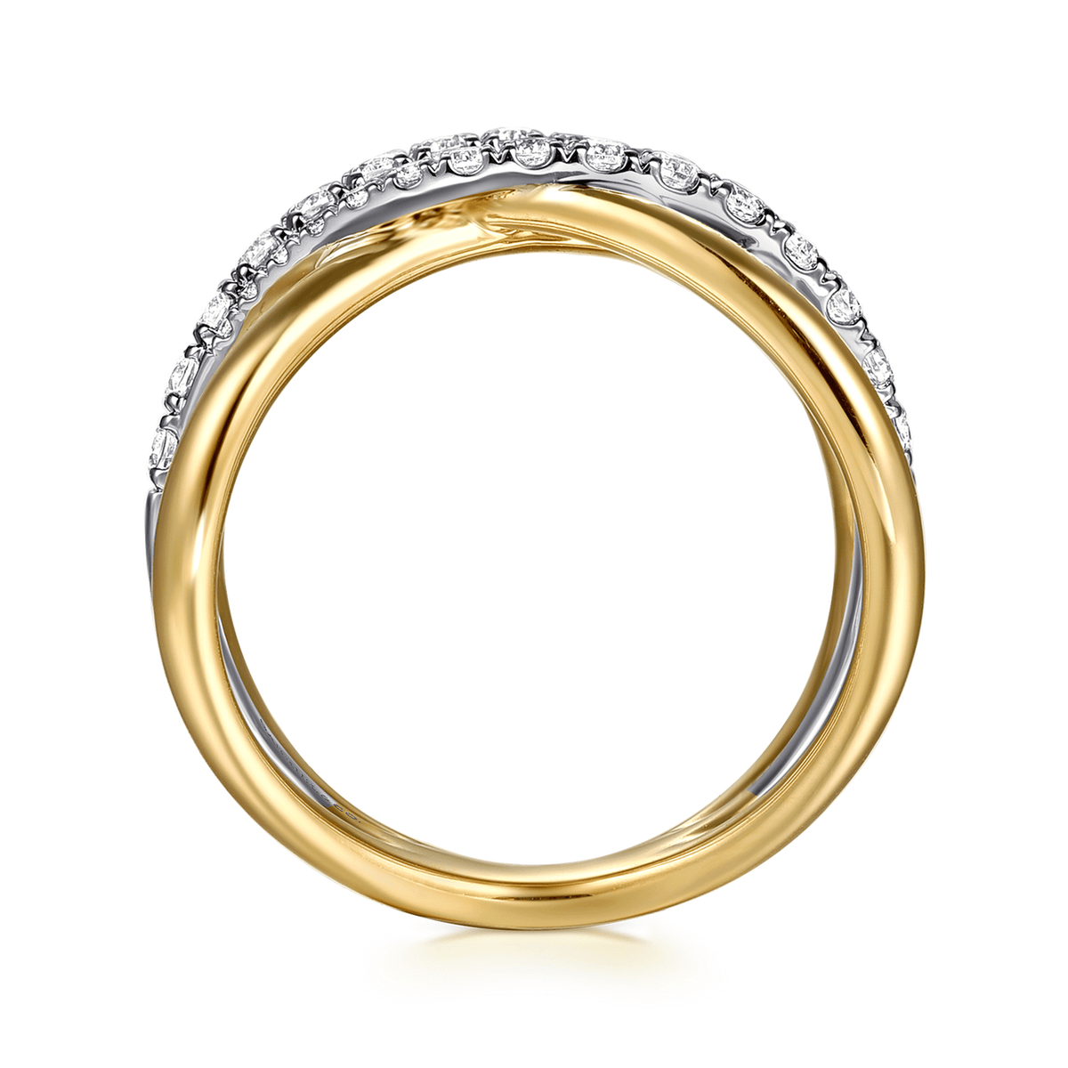 14K White & Yellow Gold Graduating Diamond Criss Cross Ring