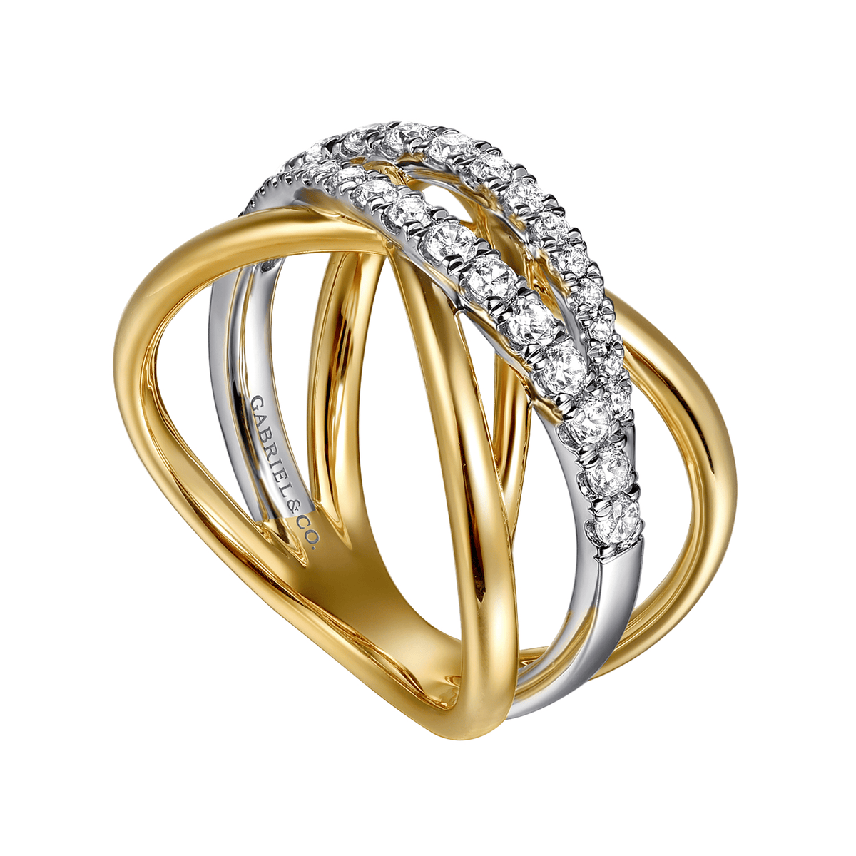 14K White & Yellow Gold Graduating Diamond Criss Cross Ring