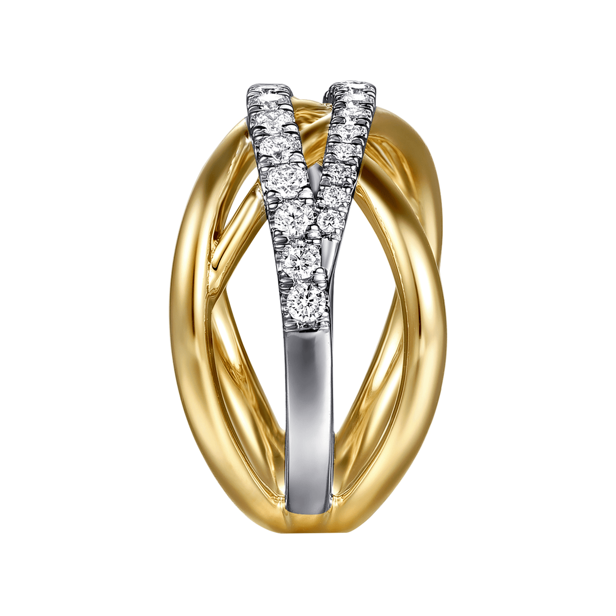 14K White & Yellow Gold Graduating Diamond Criss Cross Ring