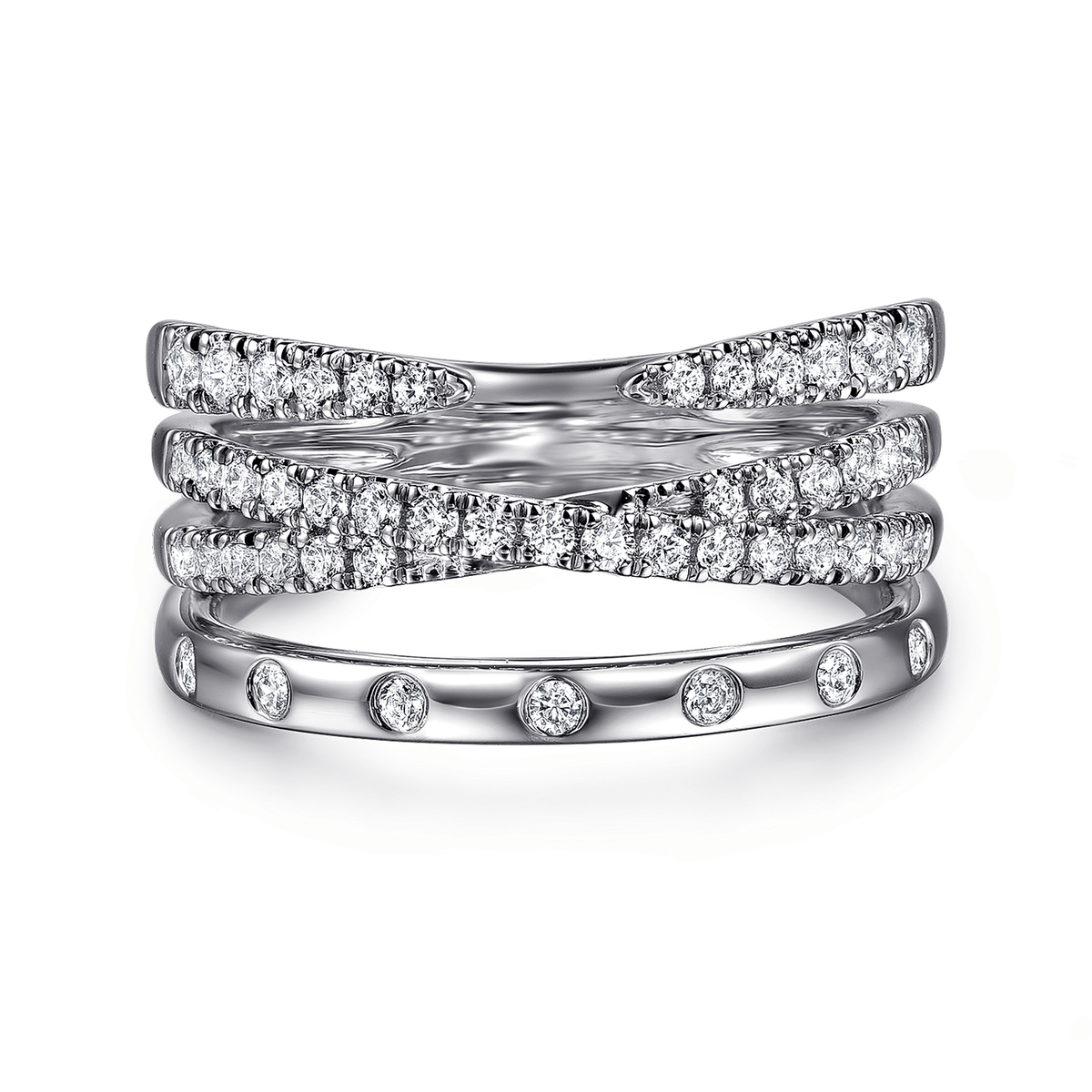 14K White Gold Graduating Diamond Spike Easy Stackable Ring
