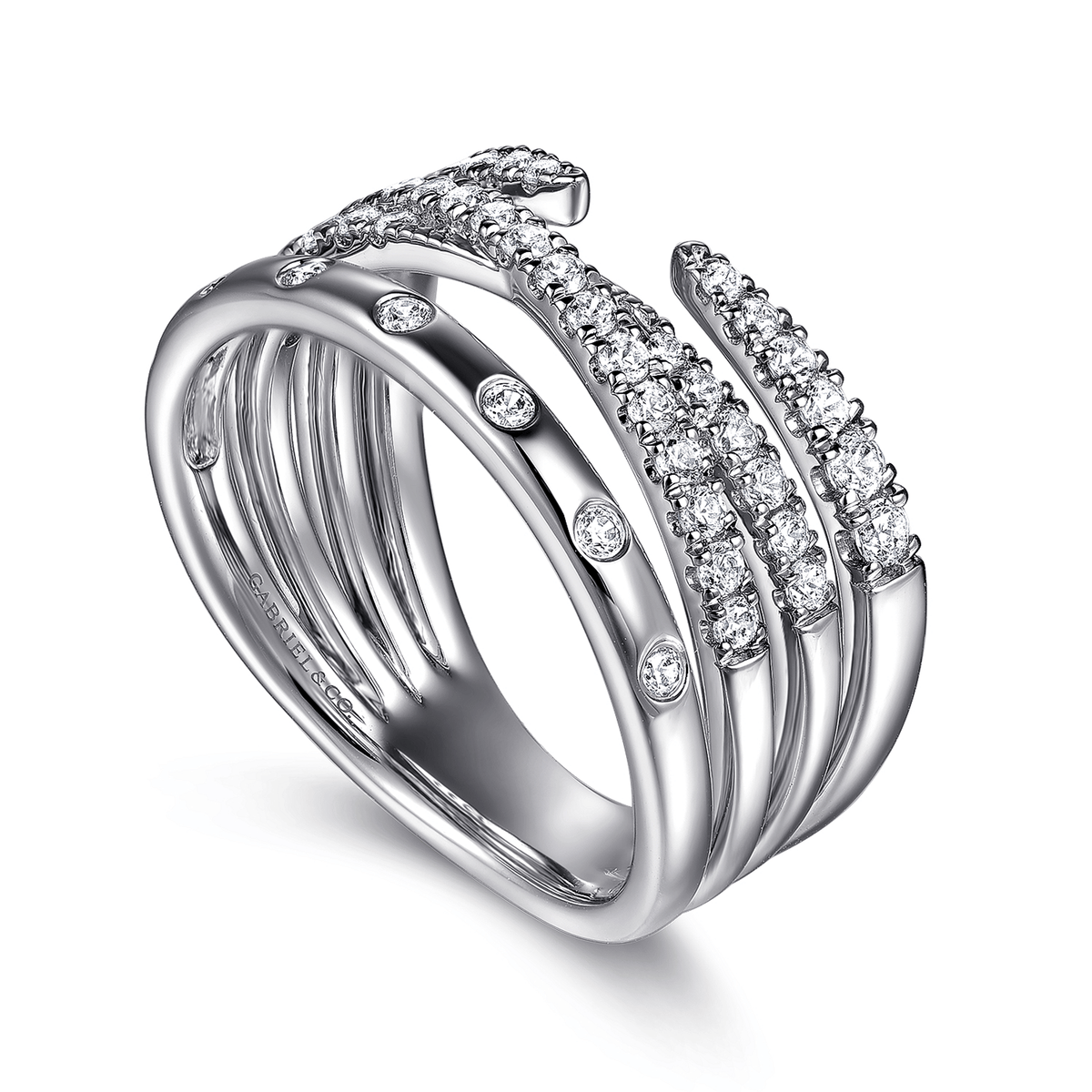 14K White Gold Graduating Diamond Spike Easy Stackable Ring