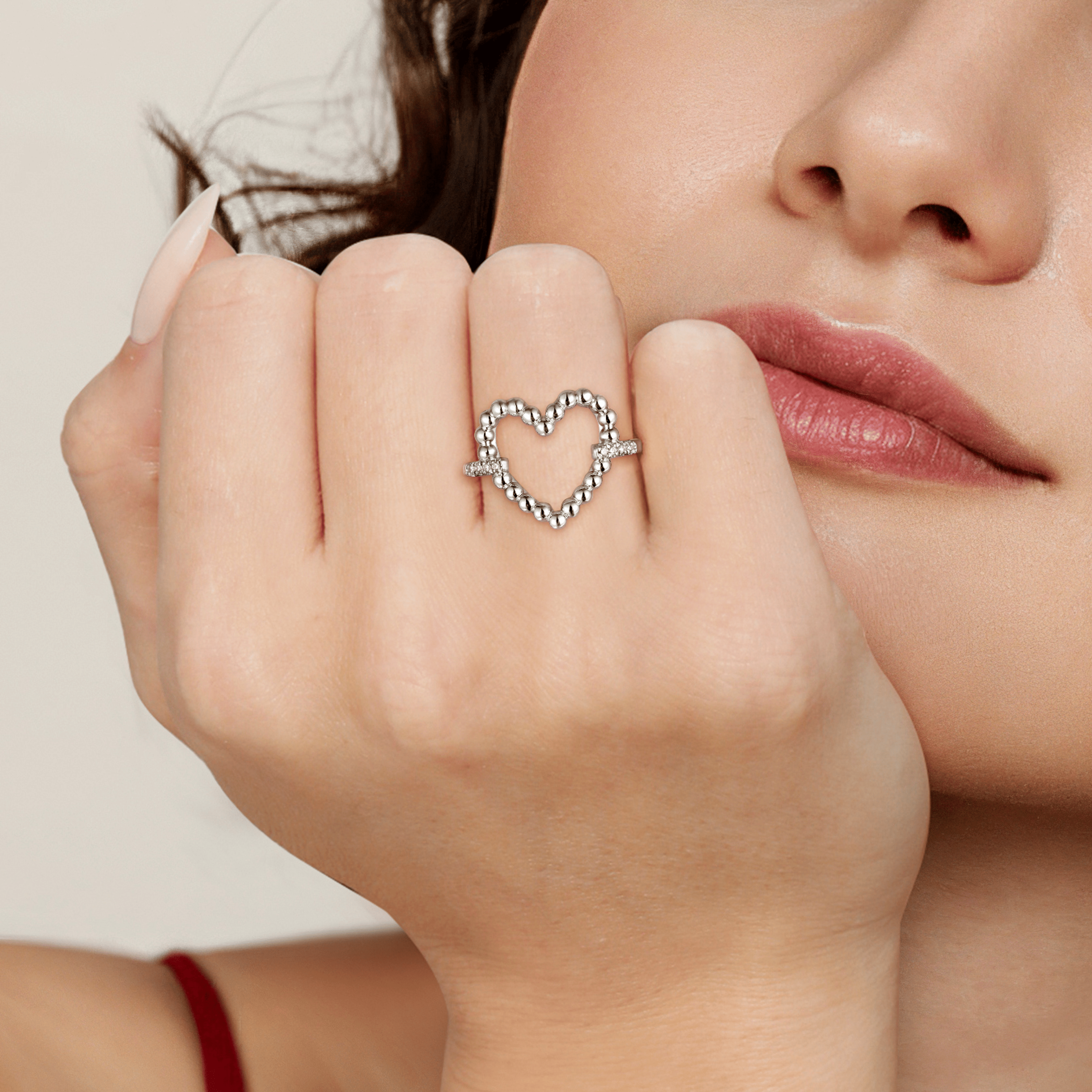925 Sterling Silver Bujukan Heart Diamond Ladies Ring