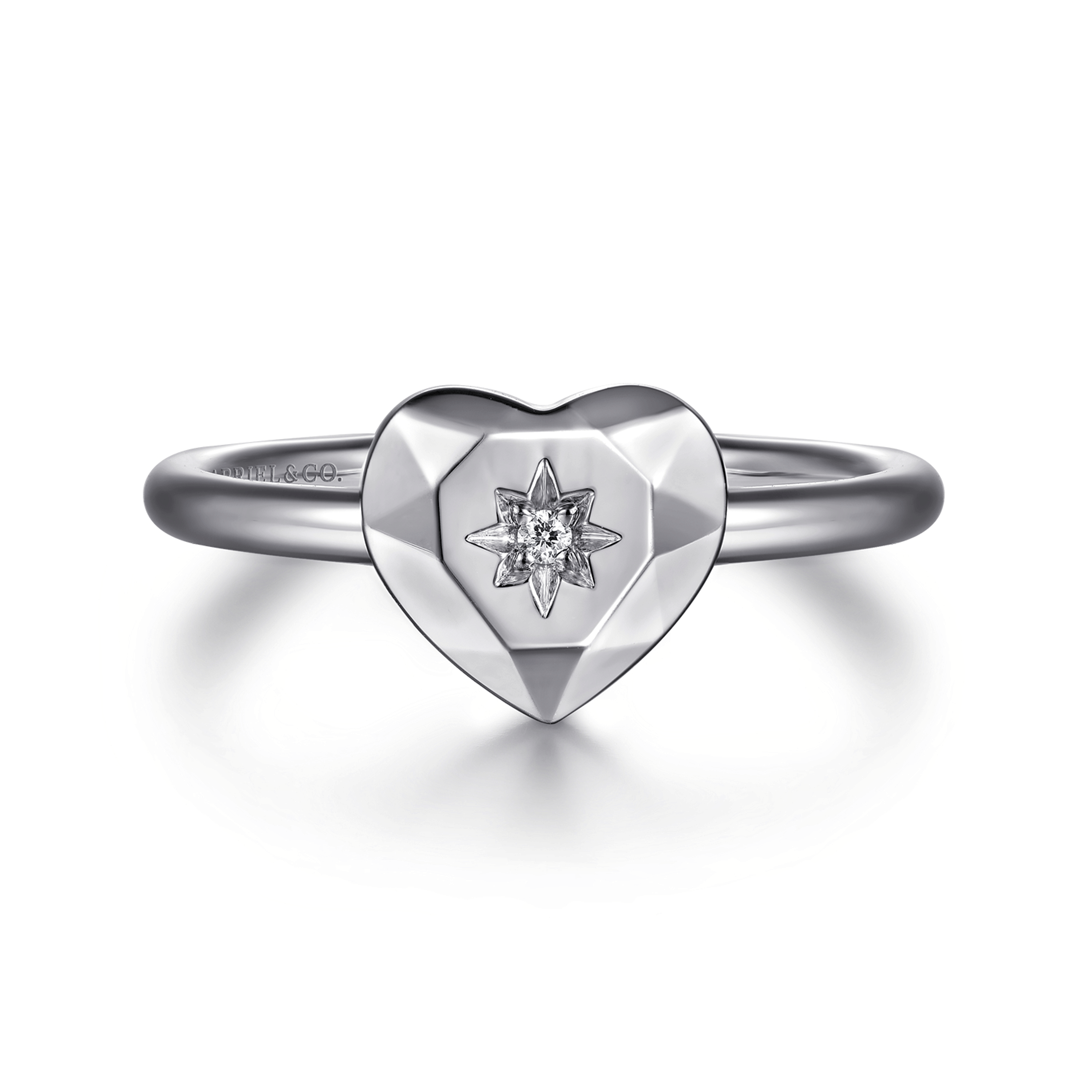 925 Sterling Silver Diamond Cut Heart Ring
