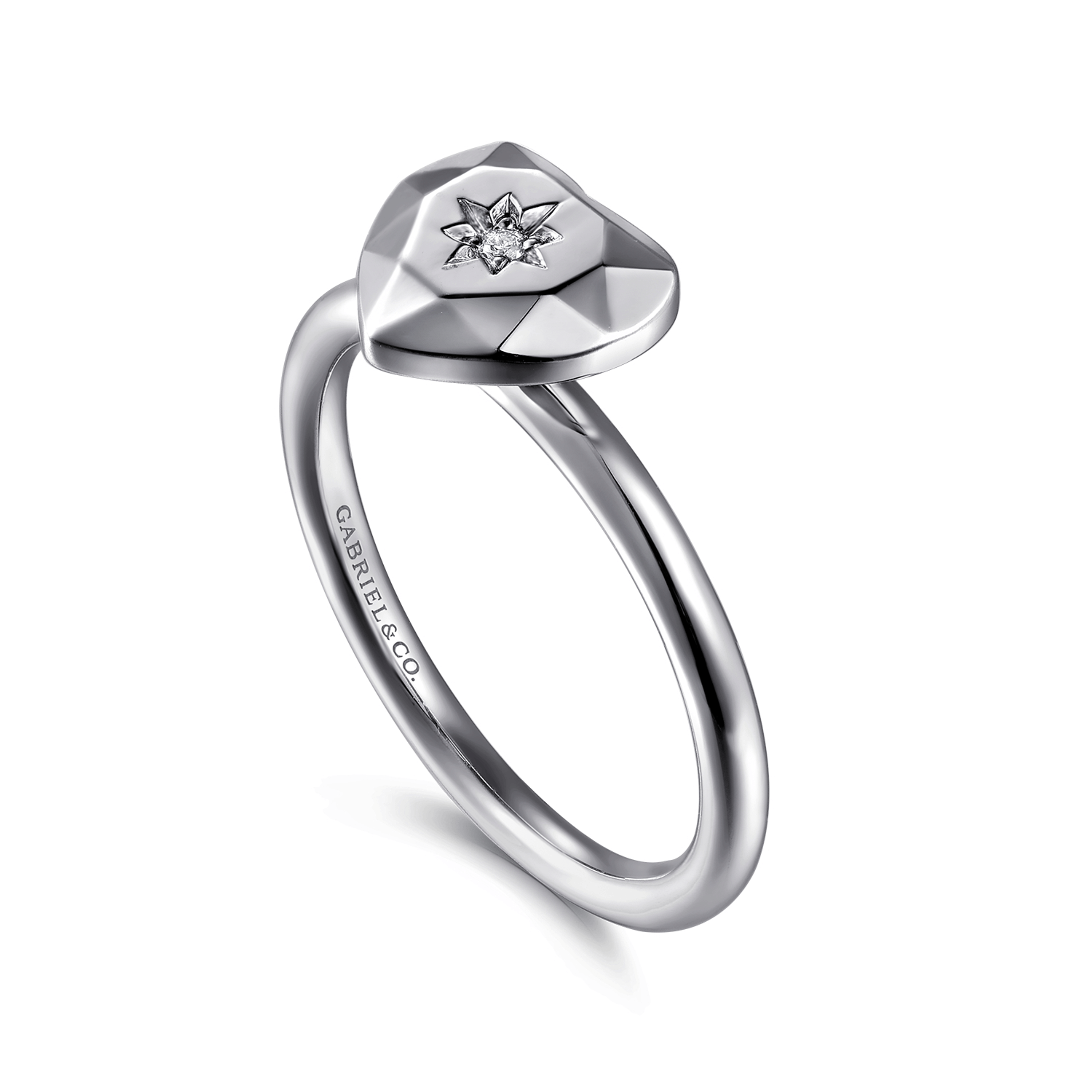 925 Sterling Silver Diamond Cut Heart Ring
