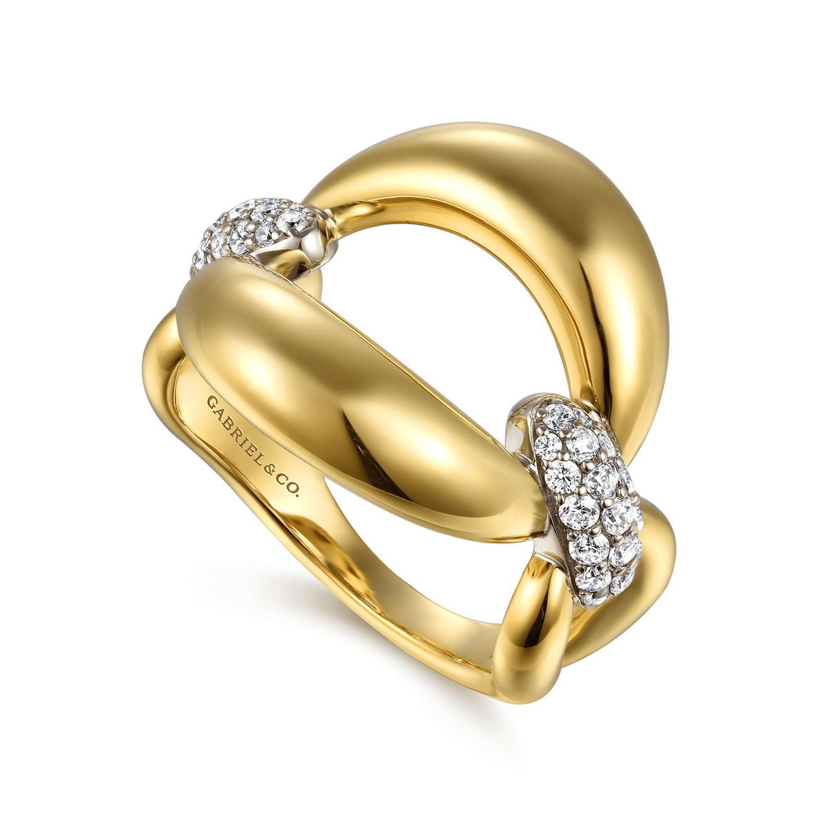 14K White Yellow Gold Diamond Link Chain Ring