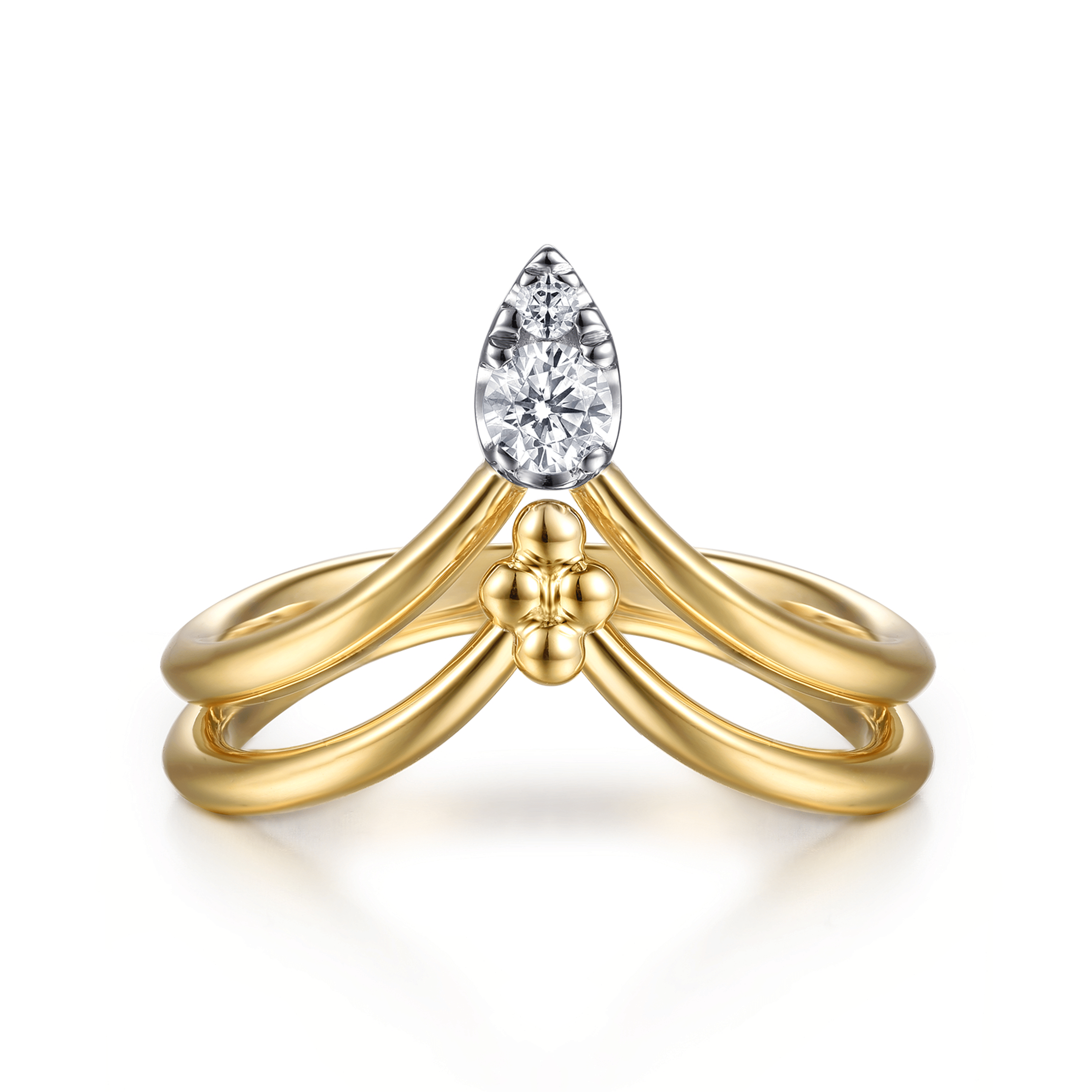 Bujukan Clover - 14K White Yellow Gold Bujukan and Diamond Chevron Ring