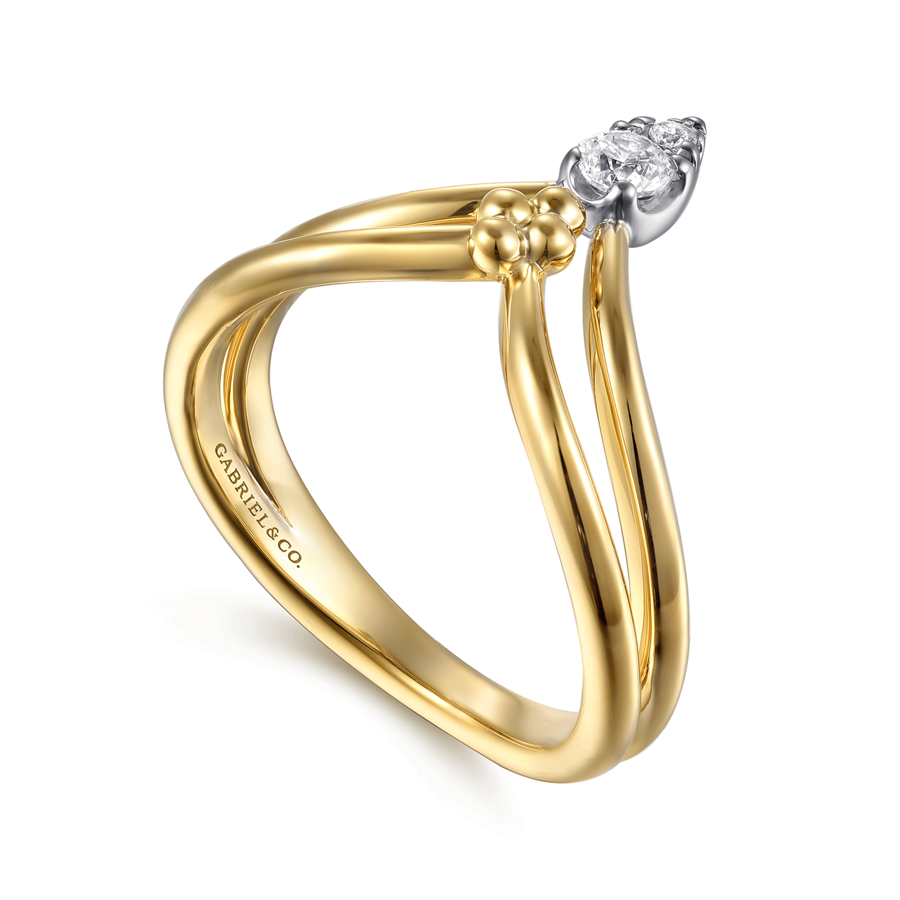 Bujukan Clover - 14K White Yellow Gold Bujukan and Diamond Chevron Ring