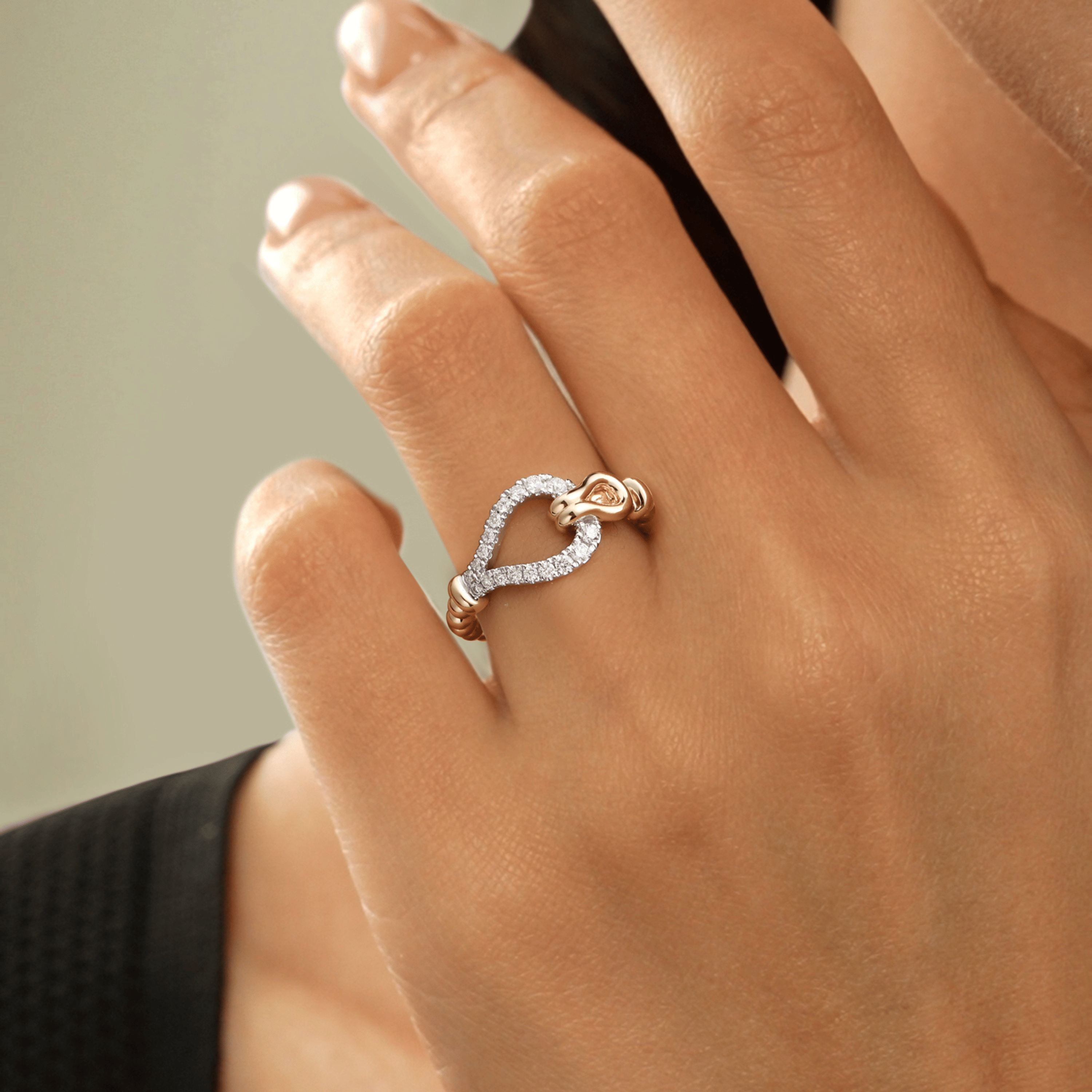 Strides - 14K White Yellow Gold Bujukan Graduating Diamond Stirrup Fashion Ring