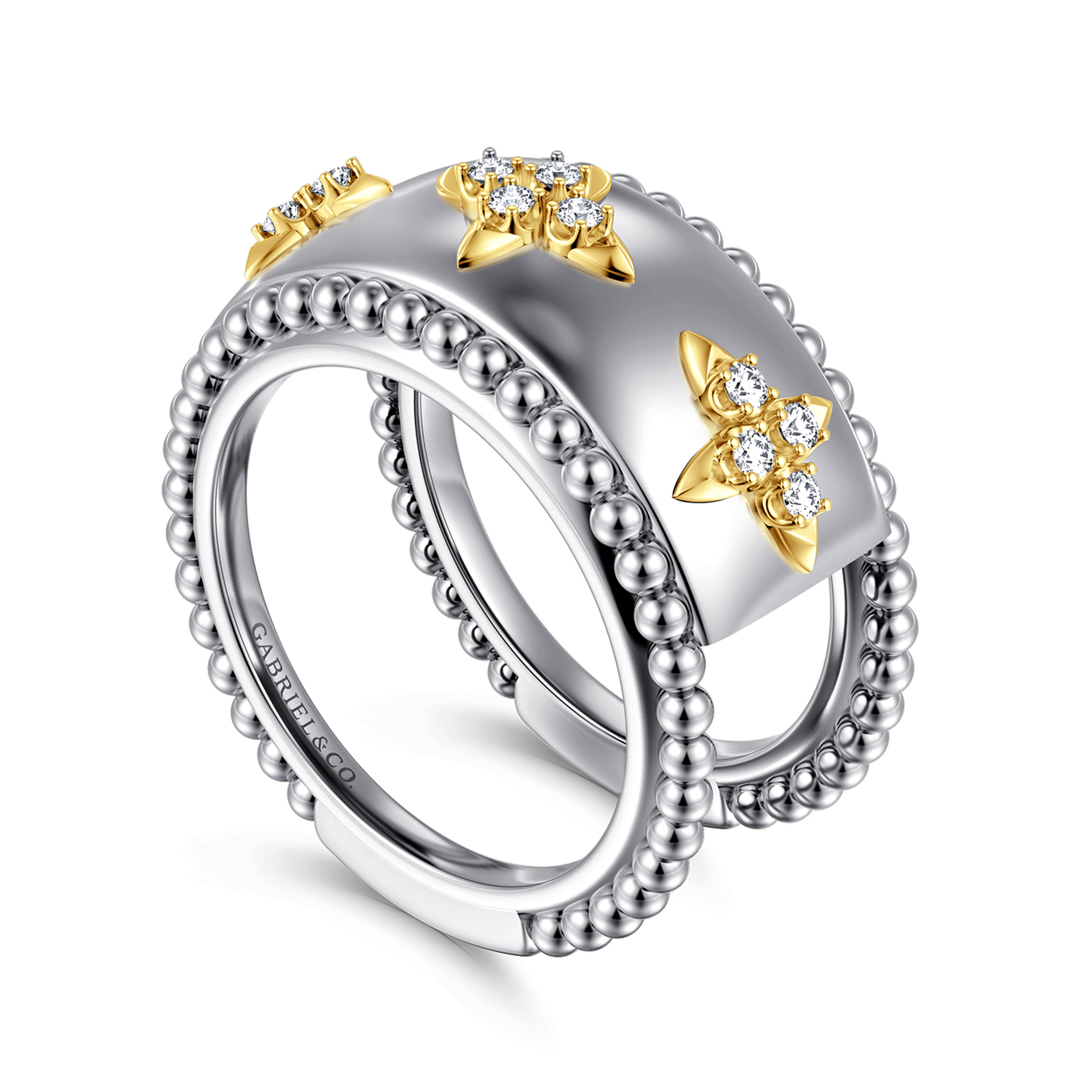 14K Yellow Gold and 925 Sterling Silver Bujukan White Sapphire Clover Smart Ring Enhancer