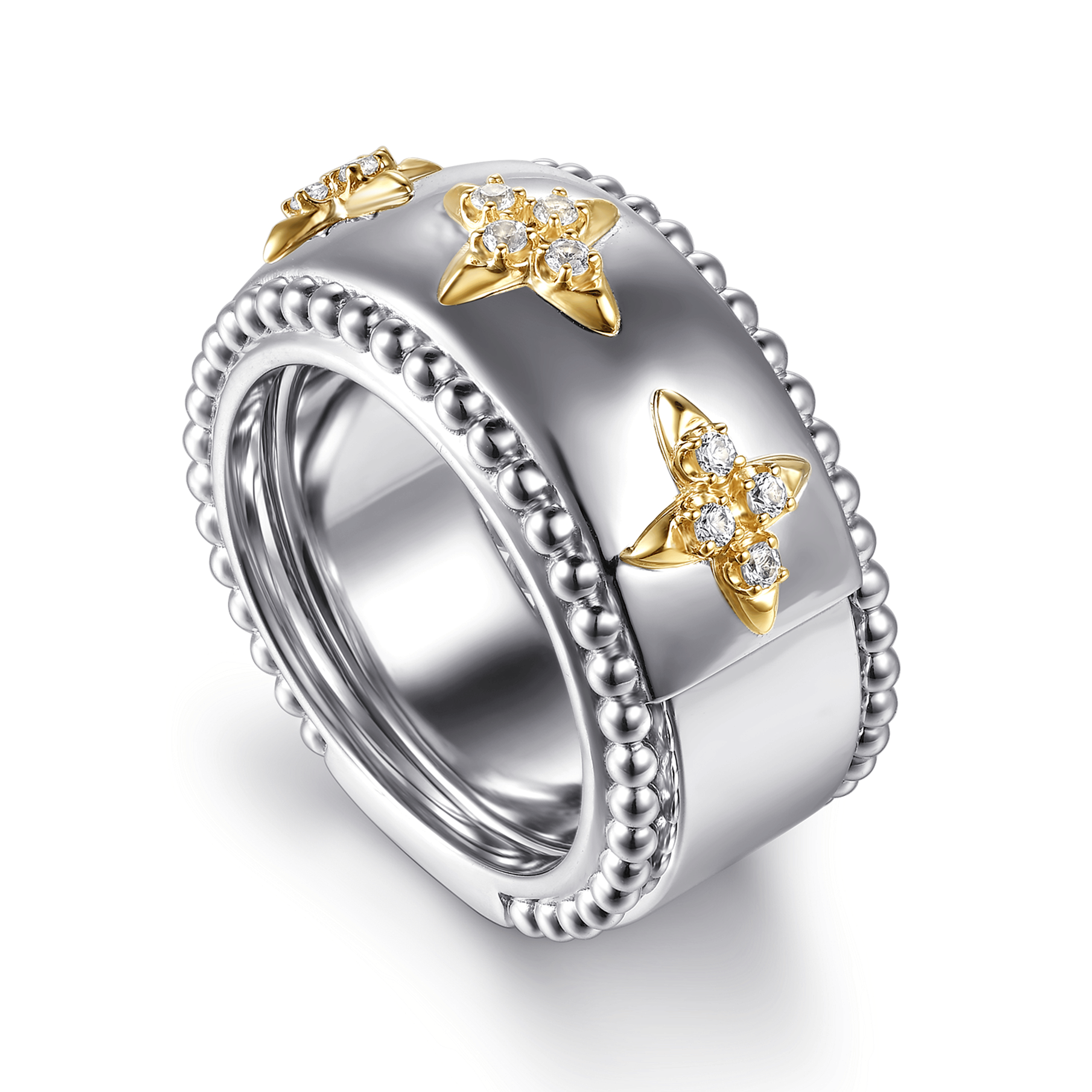 14K Yellow Gold and 925 Sterling Silver Bujukan White Sapphire Clover Smart Ring Enhancer
