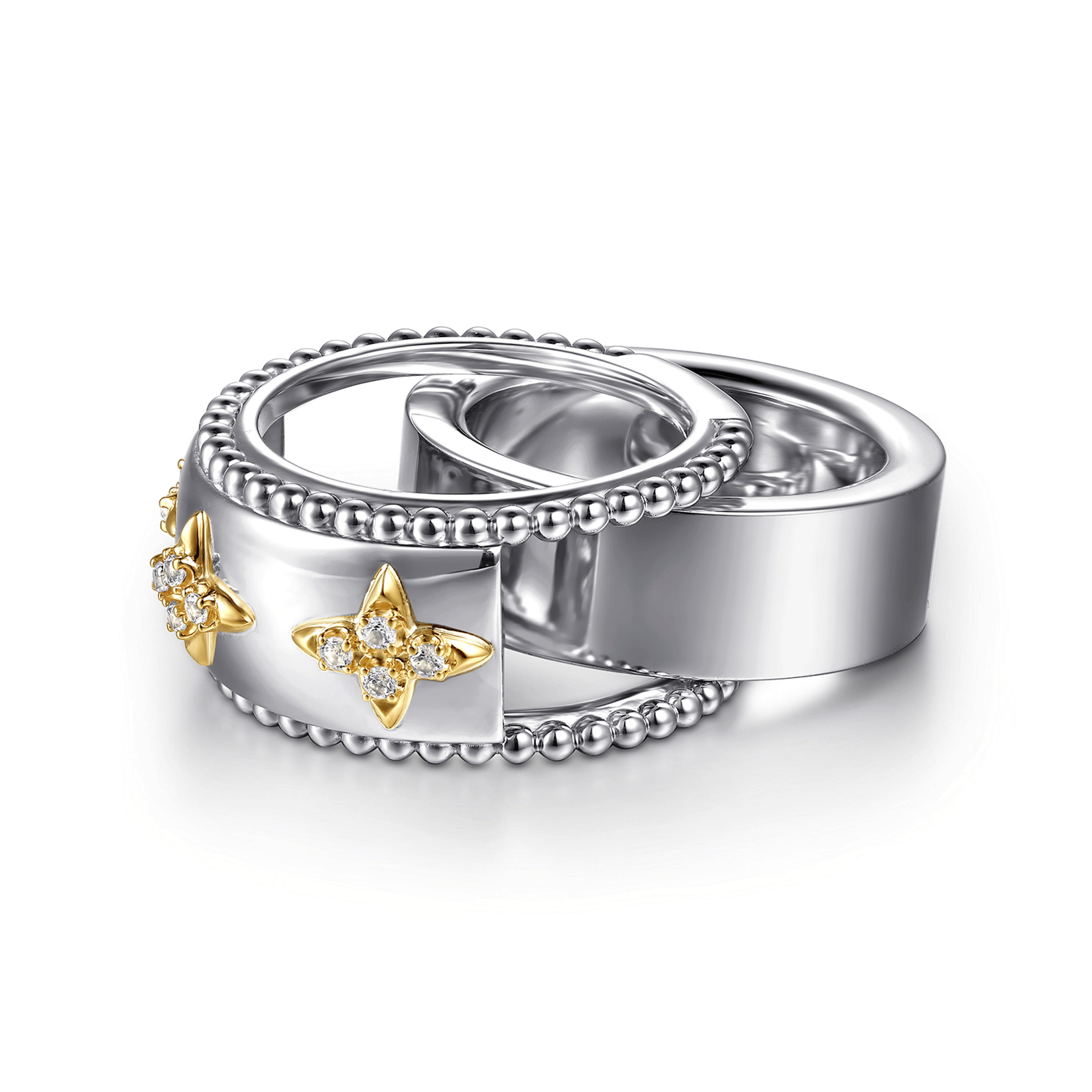 14K Yellow Gold and 925 Sterling Silver Bujukan White Sapphire Clover Smart Ring Enhancer
