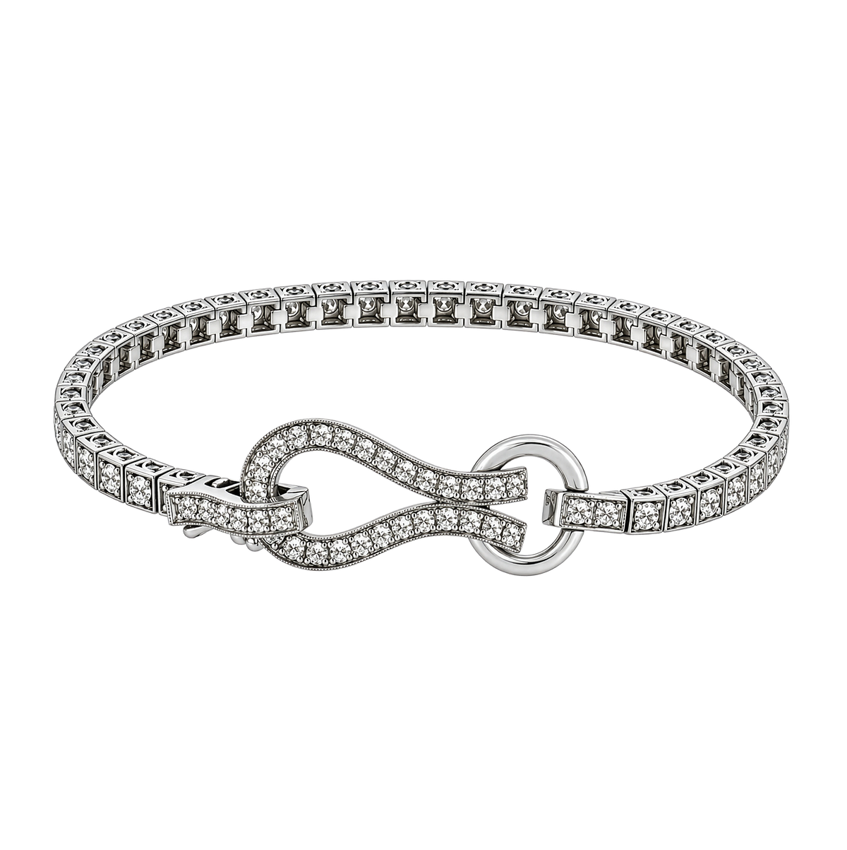 18K White Gold Diamond Buckle Clasp Bracelet