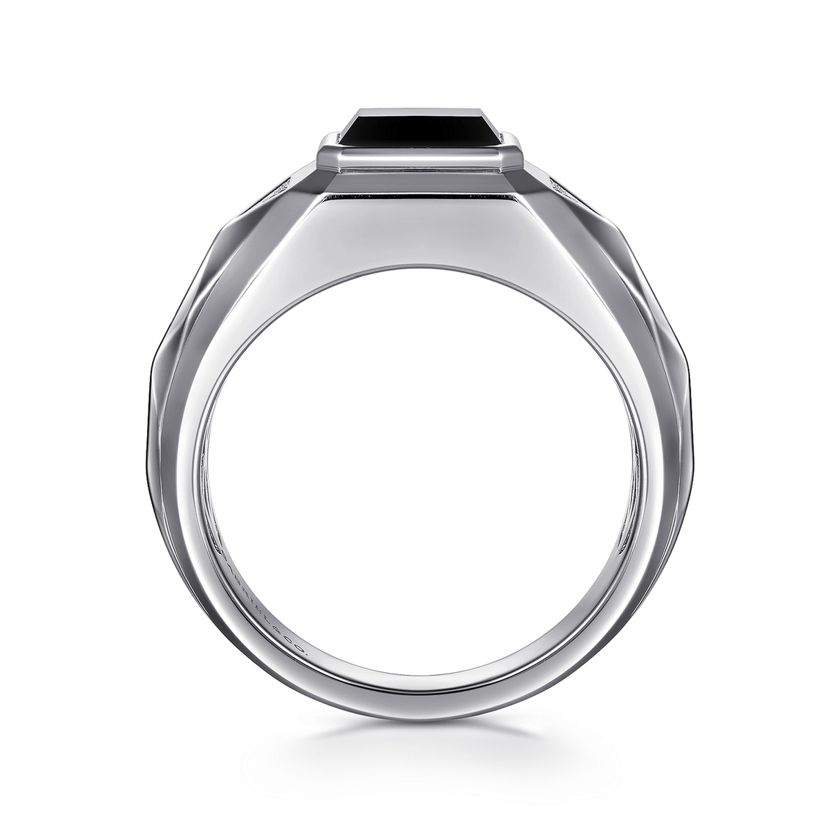 Wide 925 Sterling Silver Faceted Onyx and White Sapphire Mens Ring