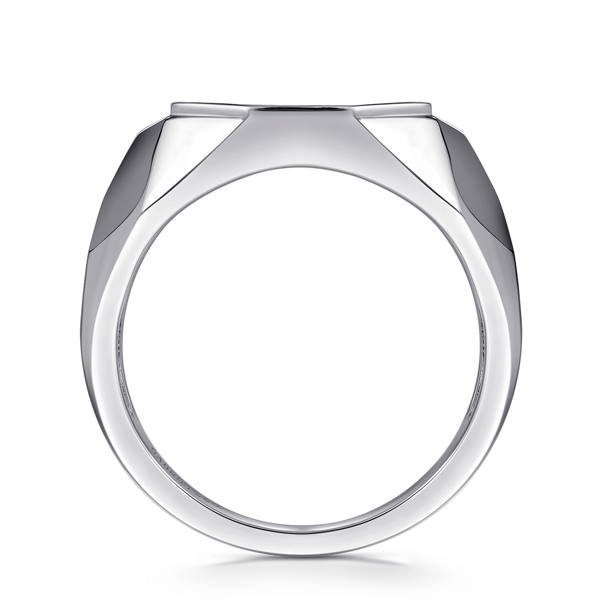 Wide 925 Sterling Silver Faceted Signet Ring with Black Spinel Pave