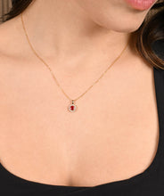 14K Yellow Gold 5mm Ruby and Diamond Halo Pendant