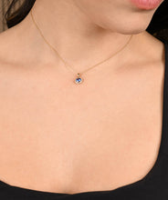 14K Yellow Gold 5mm Ceylon Sapphire and Diamond Halo Pendant